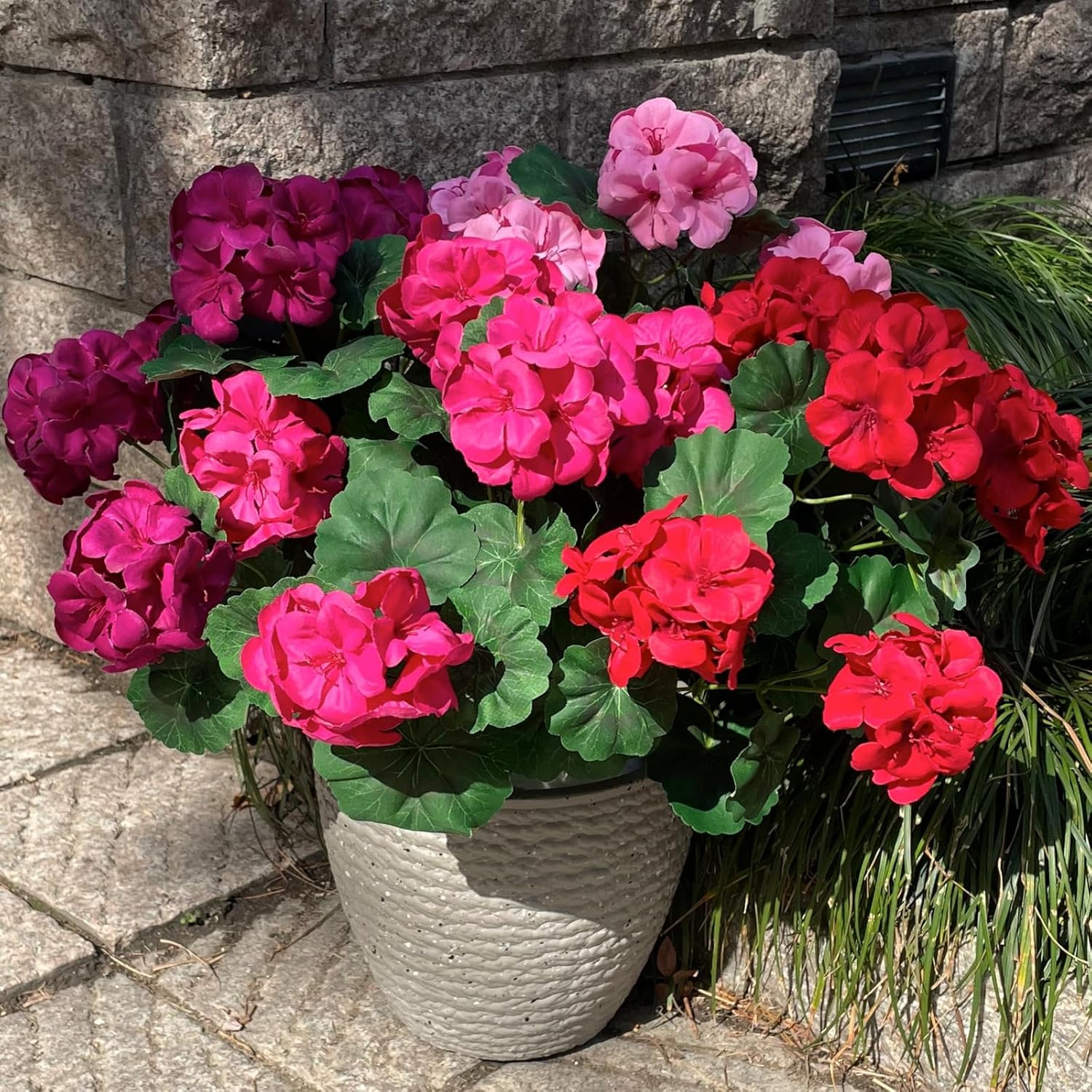 Artificial Geraniums Silk Flowers Fake Plants for Outdoor Outside, UV Resistant