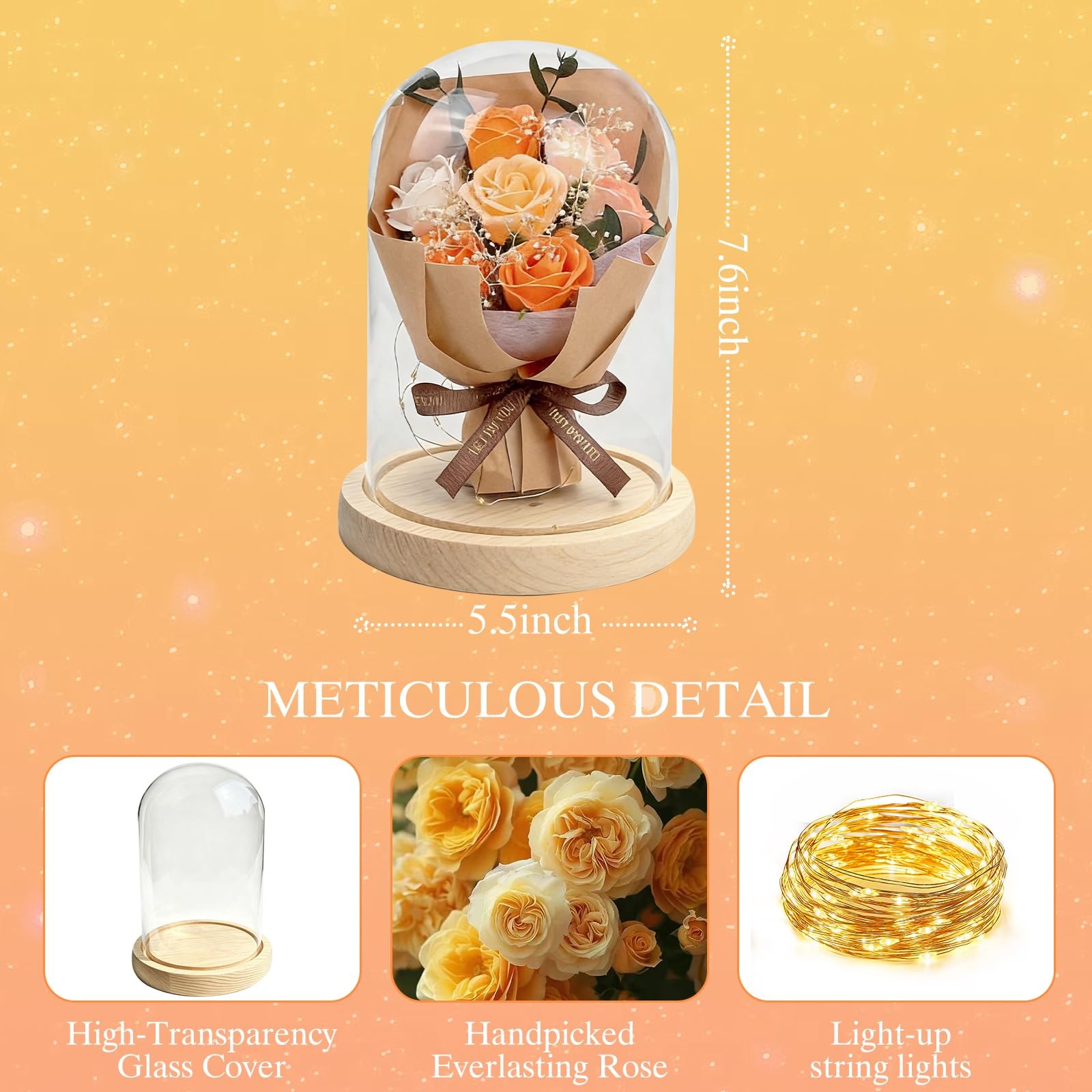 Preserved Flower in Glass Dome, Champagne Forever Eternal Rose Gift for Mothe…