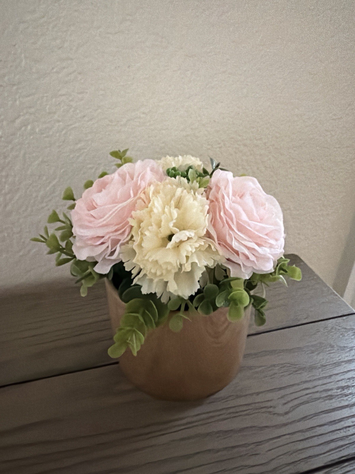 Faux Pink Mauve Rose Floral Centerpiece Rustic Wooden Box Arrangement Home Decor