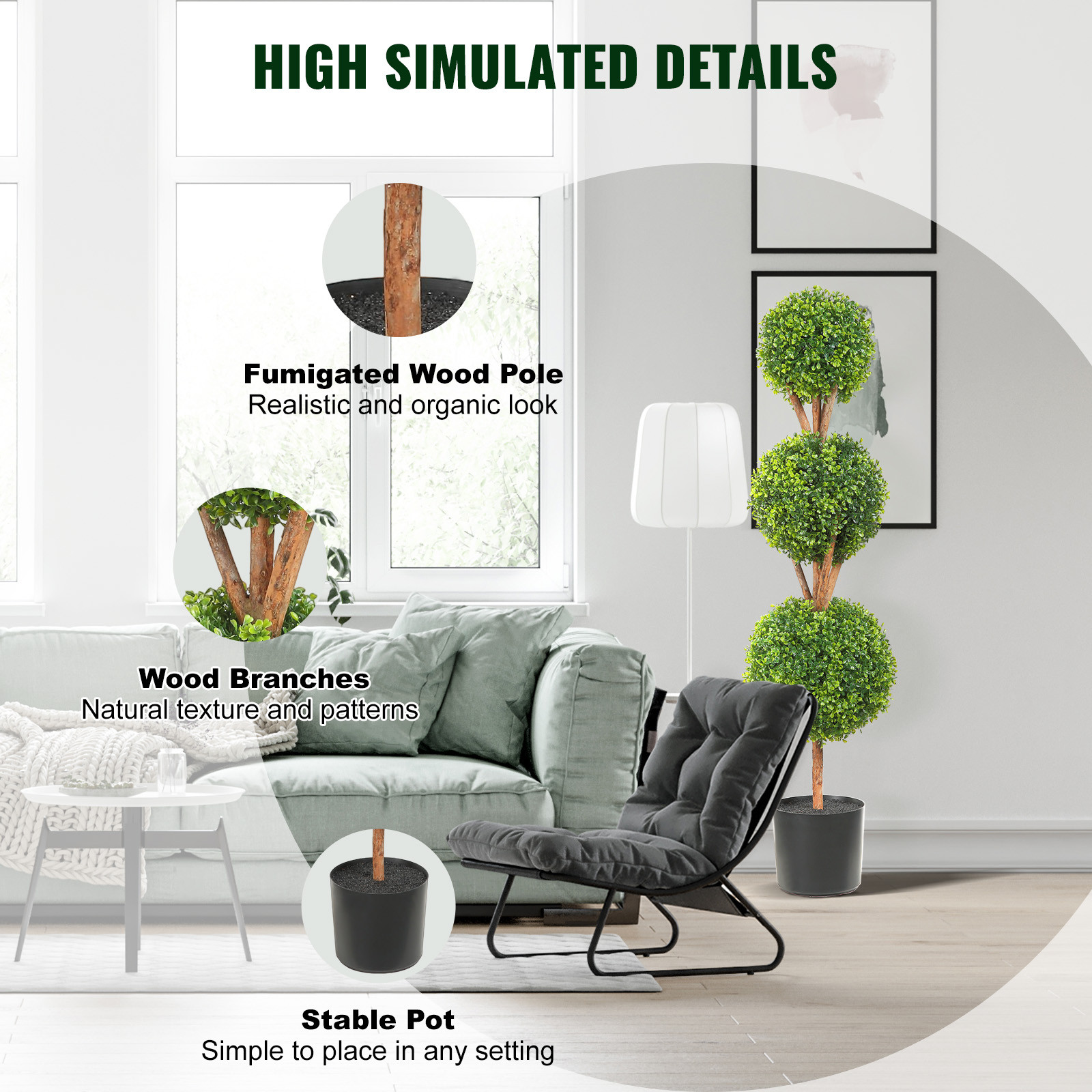 2 Pack 4′ Artificial Topiary Triple Ball Tree Faux Plant UV LED Decor In/Outdoor