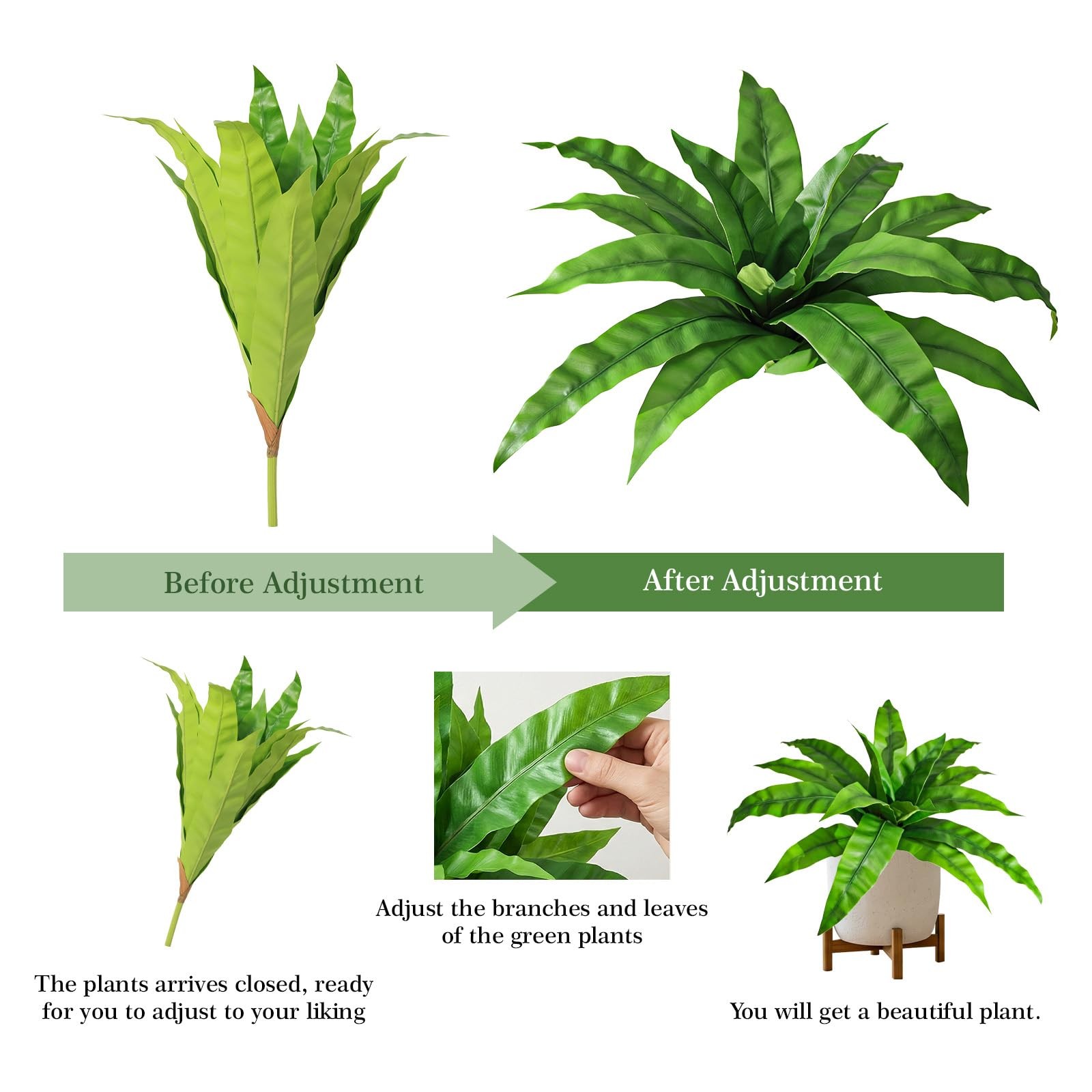 4 Pcs Artificial Plants Outdoor, Artificial Bird Nest Fern Stems, Bright Gree…