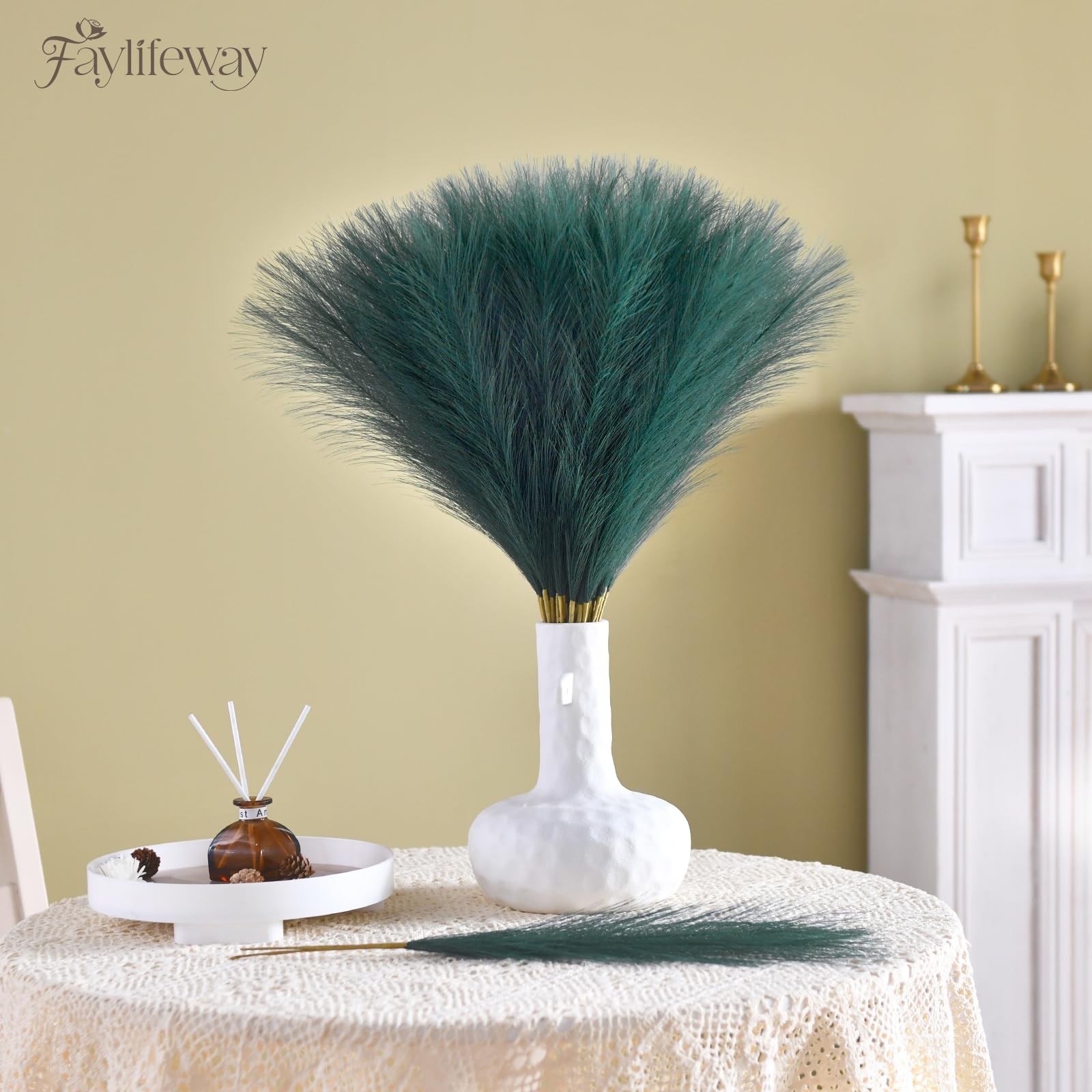 𝟱𝟬𝙥𝙘𝙨 Pampas Grass 𝟭𝟳in, Faux Pampas Grass Office Home Decor, Fake Art…