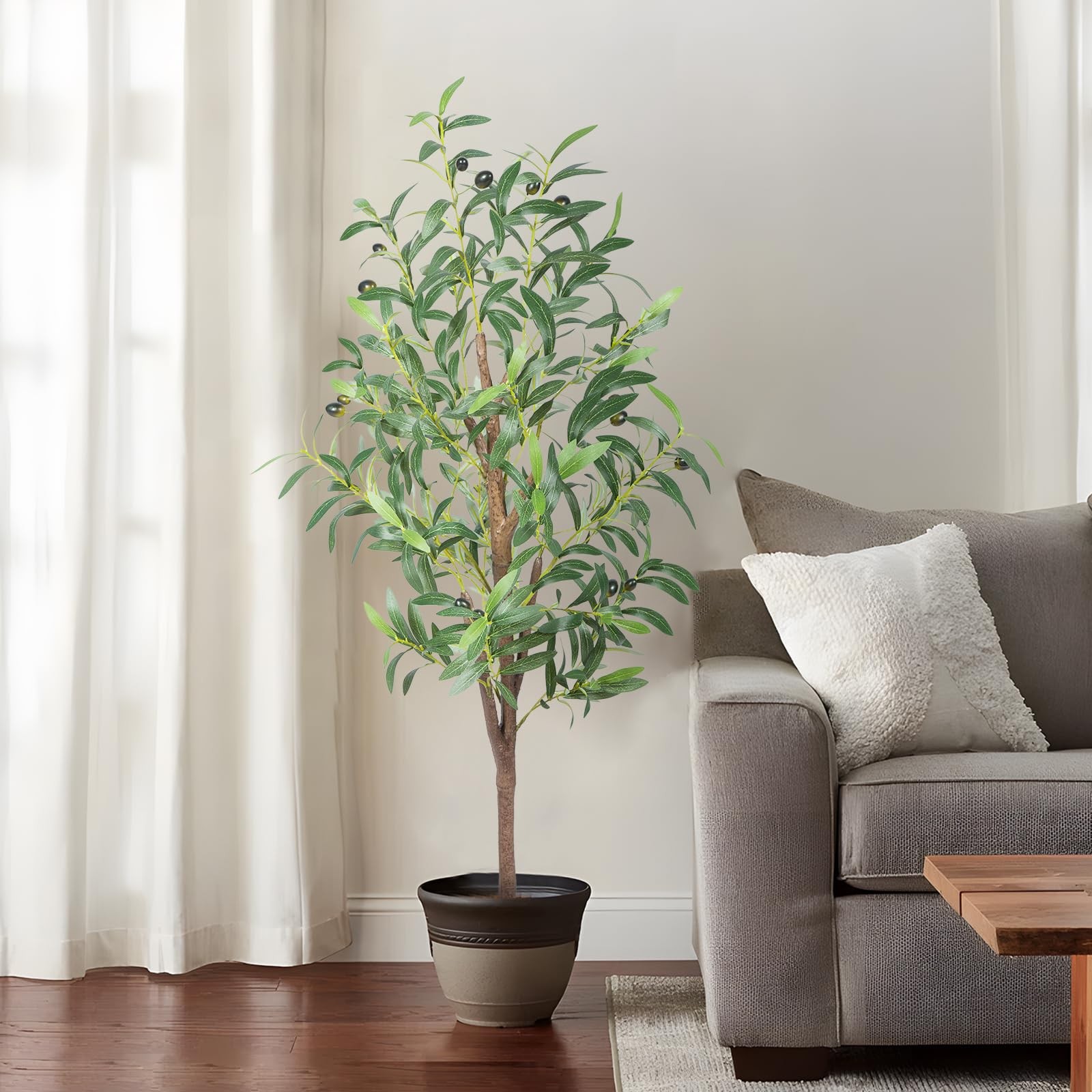 Artificial Olive Tree, 4FT Tall Faux Olive Trees 48in Outdoor Fake Potted Sil…