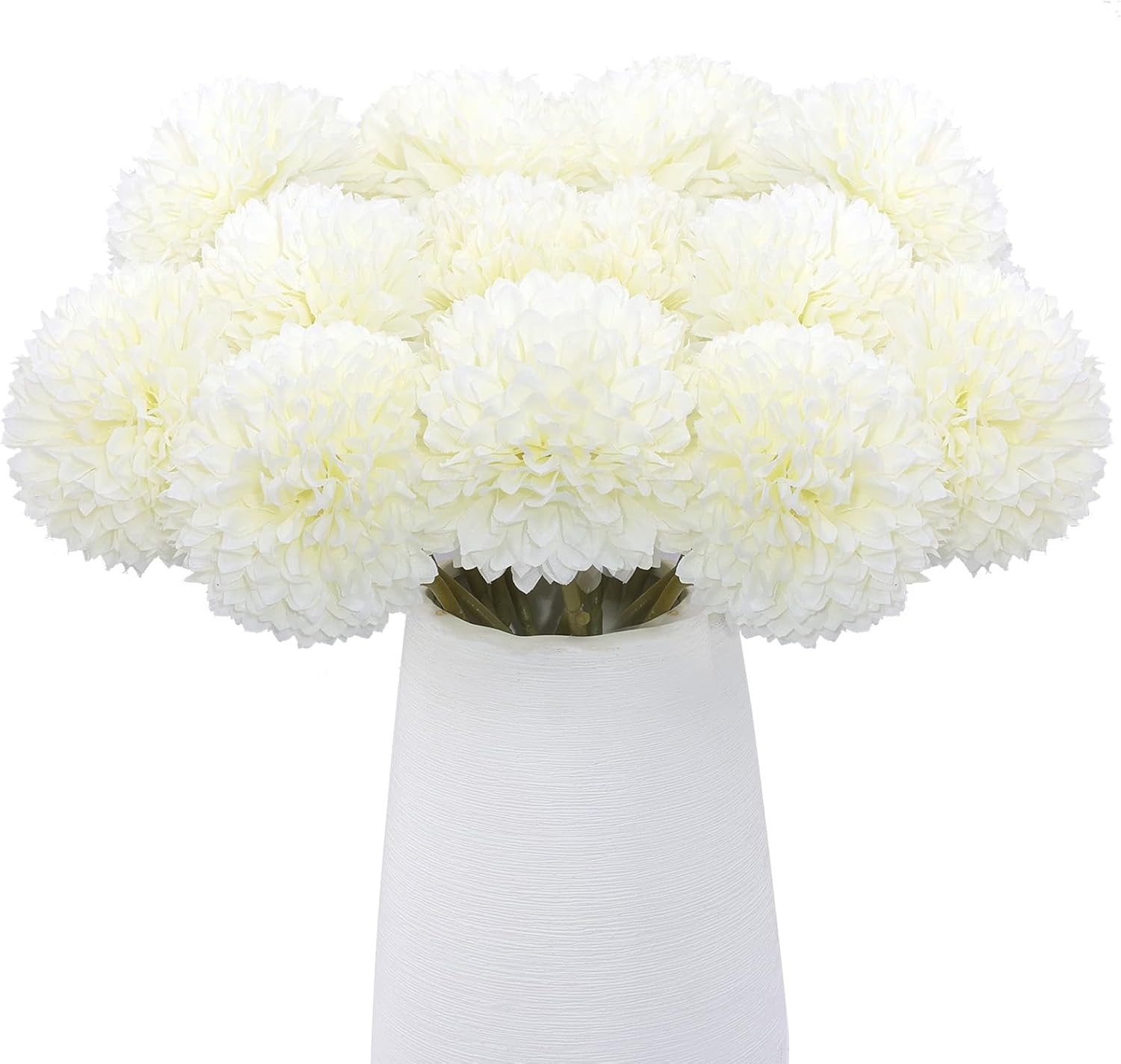 12 Pcs Artificial Chrysanthemums Flowers Silk Ball White Fake
