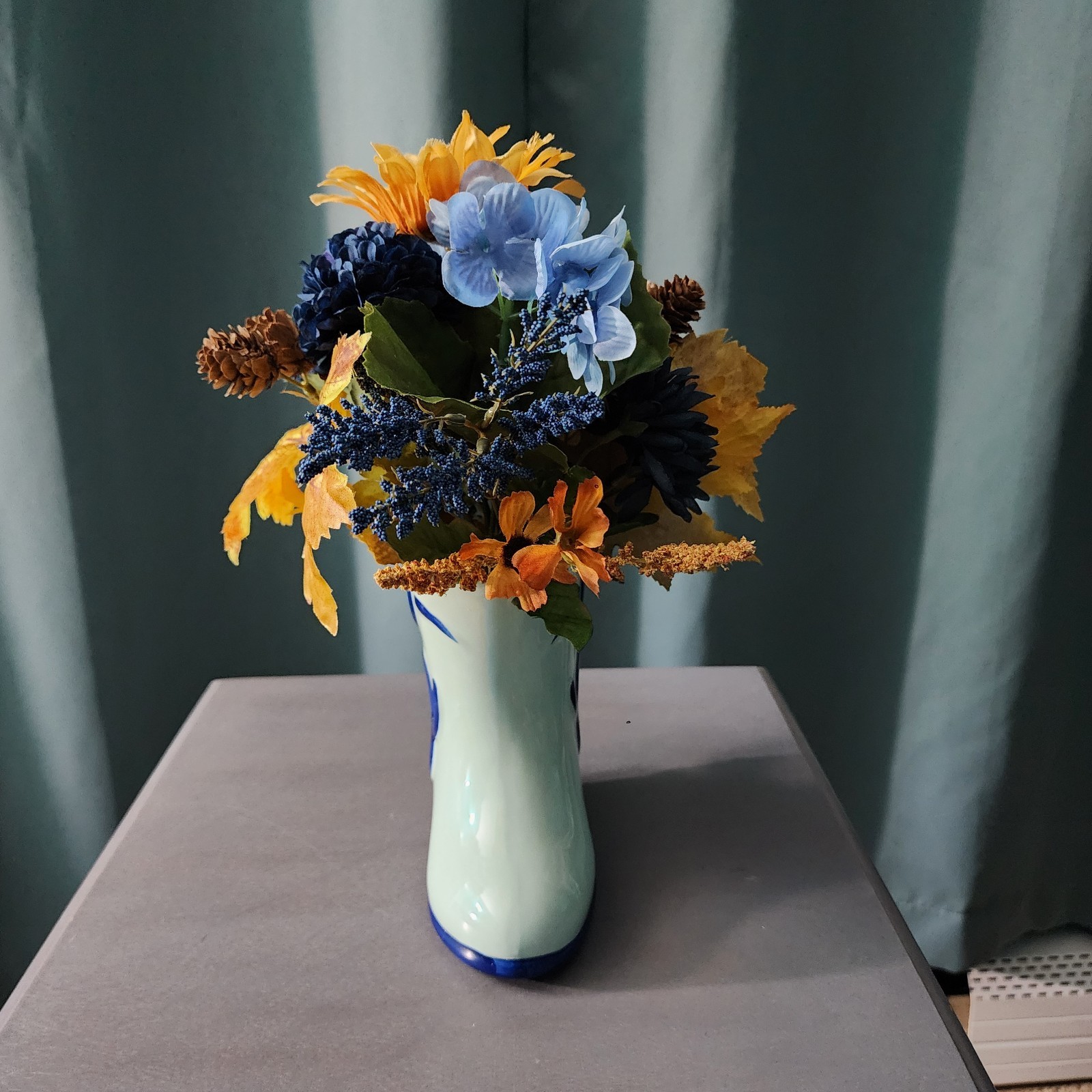 New Autumn Floral Arrangement In Ceramic Boot Mug Vase Fall Decor