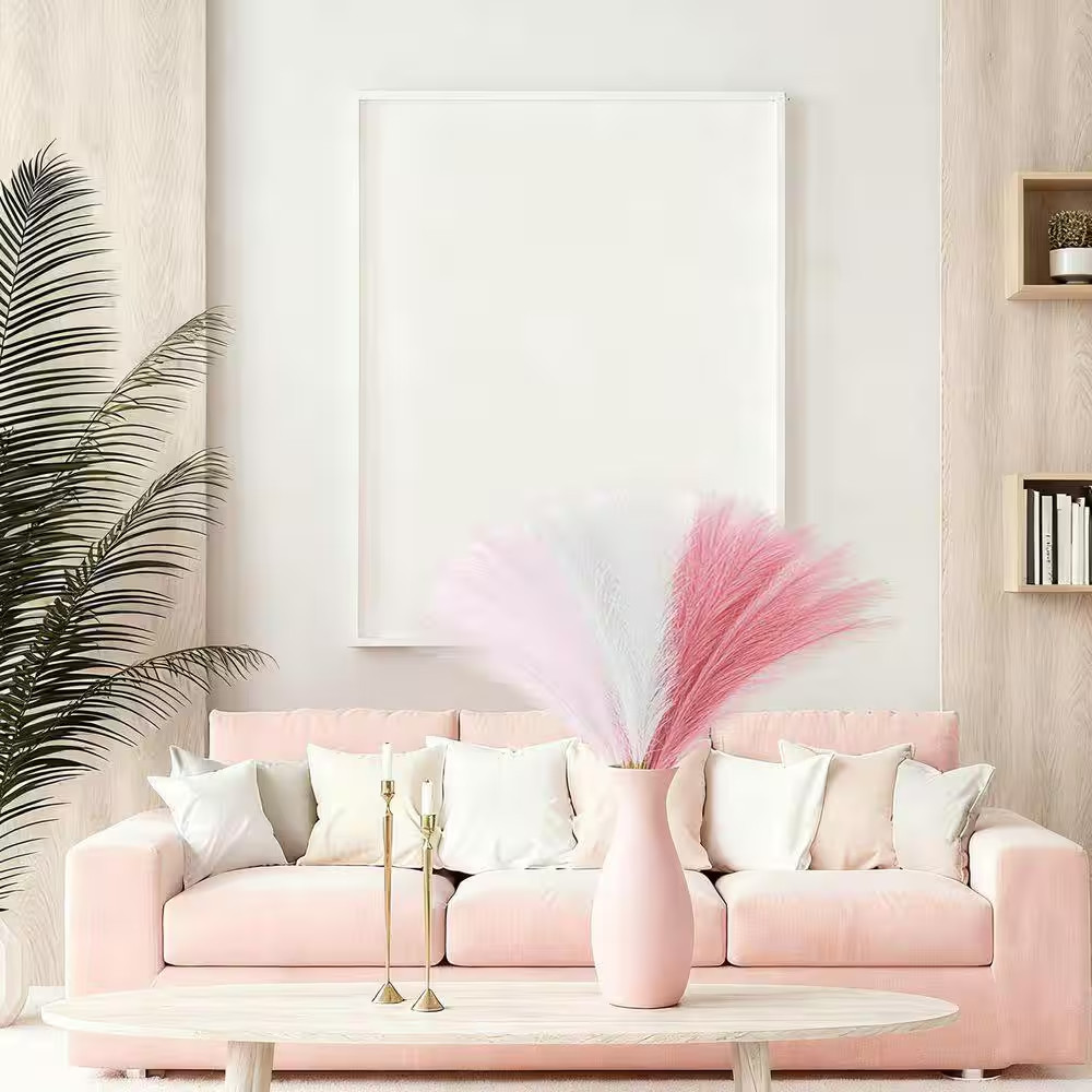 0.2 In. 30-Pieces Pink White Artificial Plant Faux Pampas Grass Silk Paper Iron