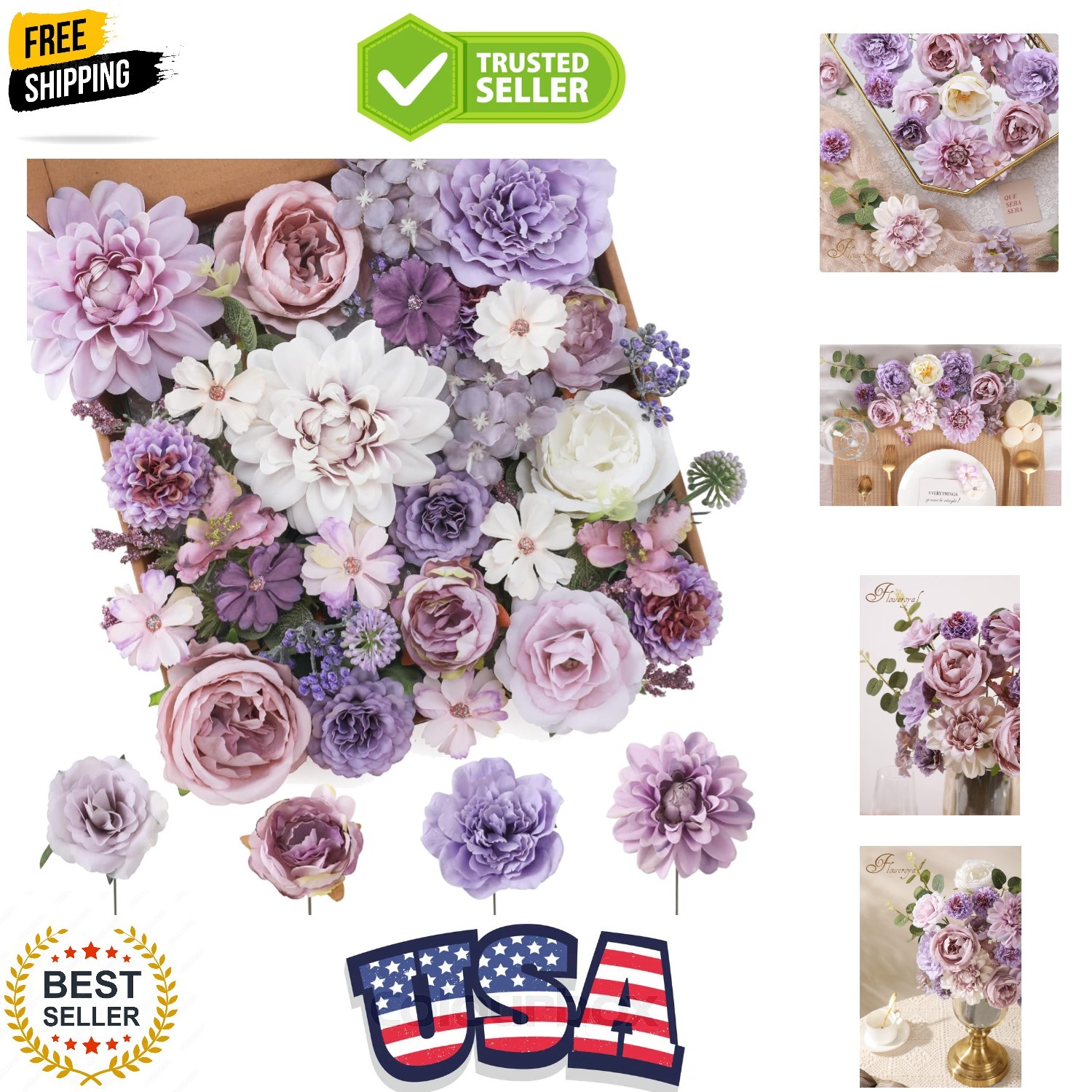 18-Piece Purple Artificial Floral Set for Stunning Arrangements & Crafts