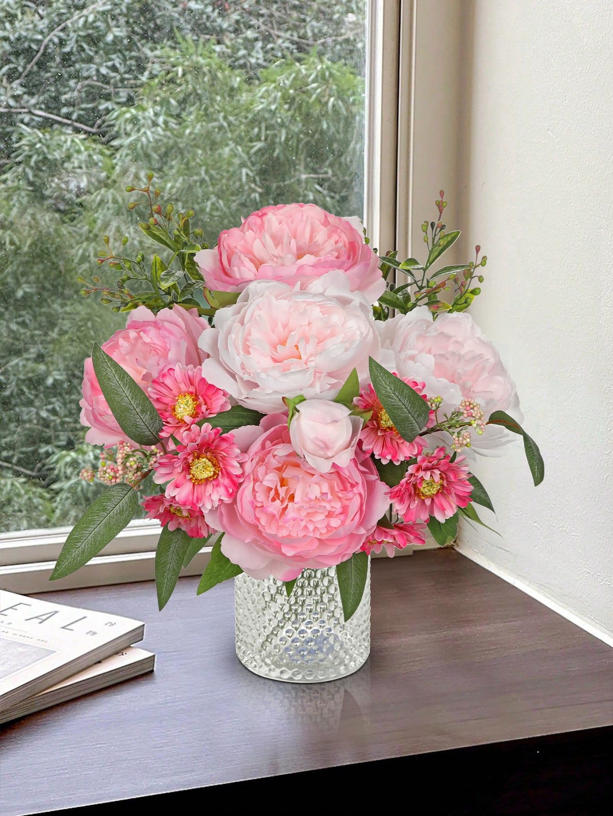 Artificial Peony Flower Stems 2 Pack (20PCS) Hot Pink Faux Peonies & Daisies …