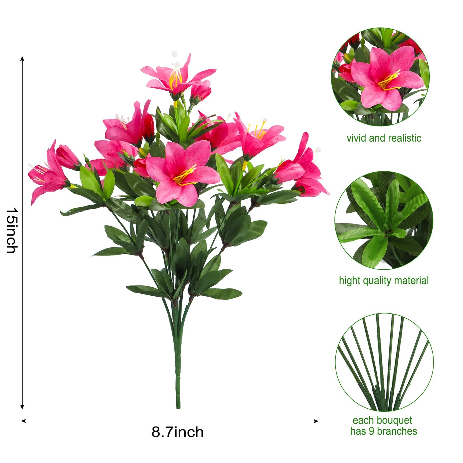 8 Bundles Artificial Flowers for Outdoors, Fake Silk Flowers Azalea Plants UV