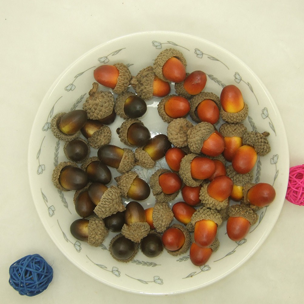 Realistic Fake Acorn Ornament Set of 50 for Home Decoration and Photo Props