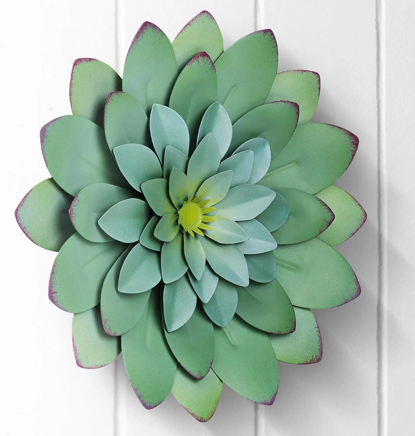 Succulent Metal Flowers Wall Decor – Green, Hand Painted, 3D Flower A