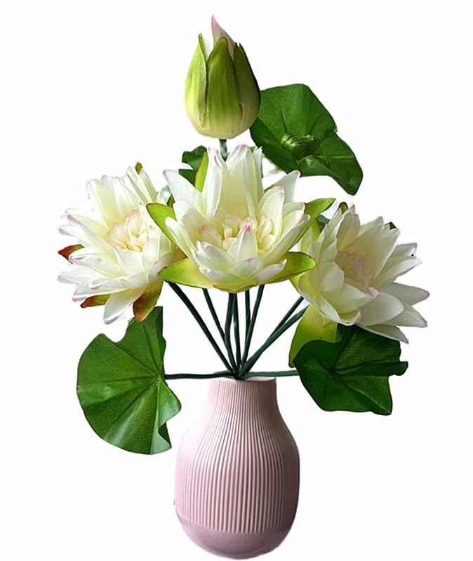 2pcs Lotus Bouquet Flower White Artifcial Water Lily Bunch 10 Forks Fake Flow…