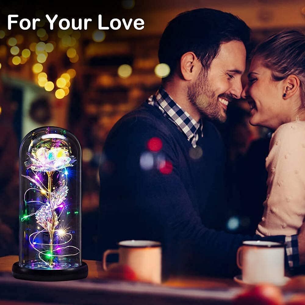 Eternal Forever Galaxy Rose Flower In Glass Dome LED Light Valentine’s Day Gift