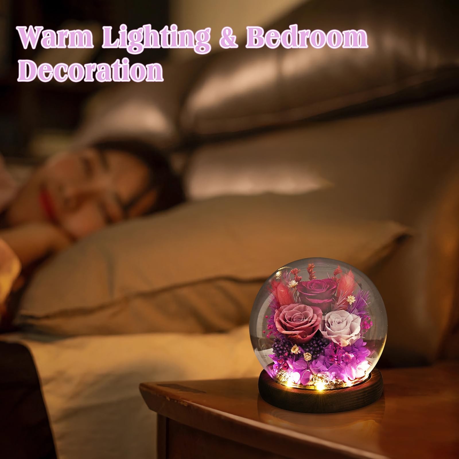 FRYMSHE Gifts for Wome, Mom, Grandma, Wife, Preserved Rose Flowers in Glass Dome