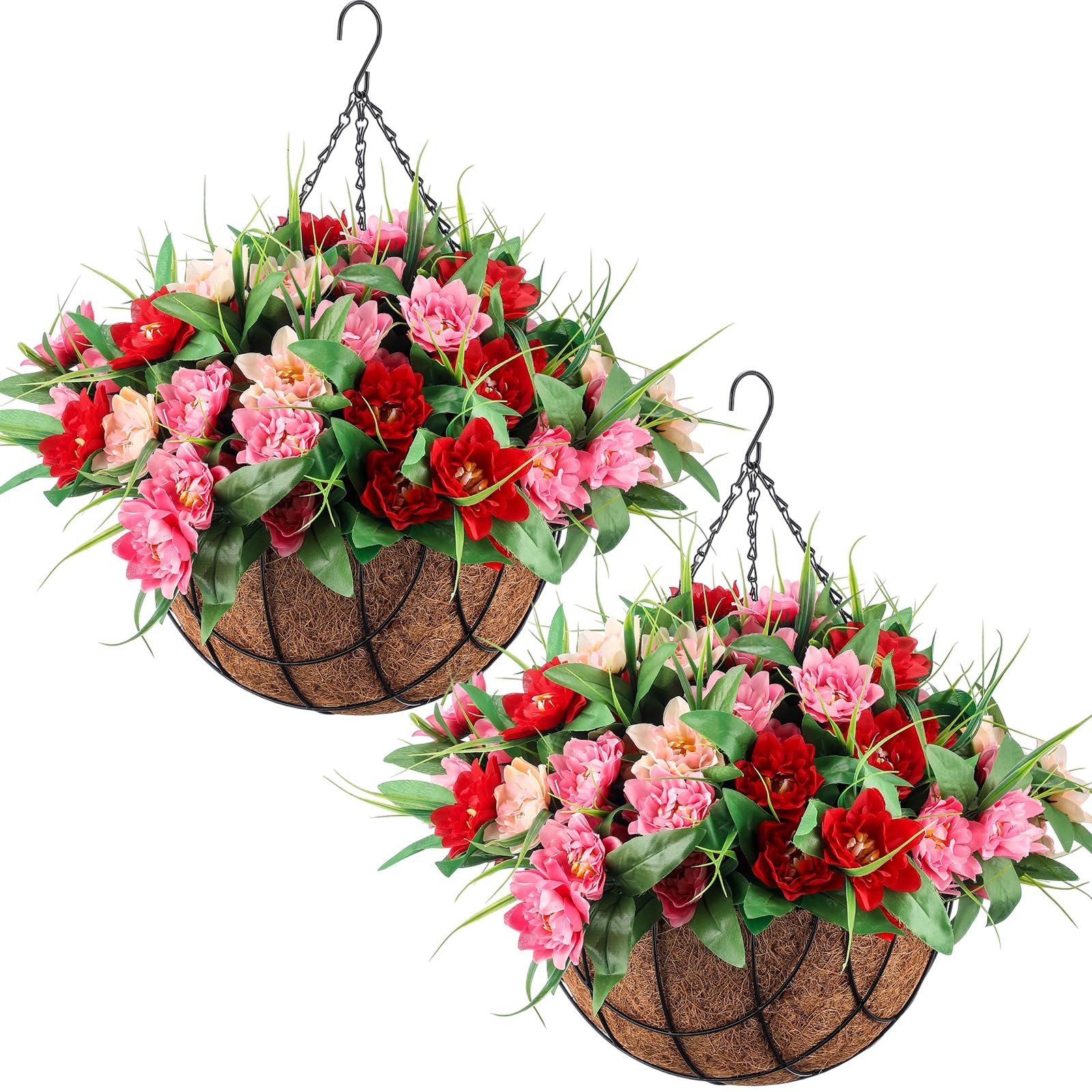 Lyrow 2 Pack Artificial Hanging Basket Flowers for Porch Home Yard Decoration…