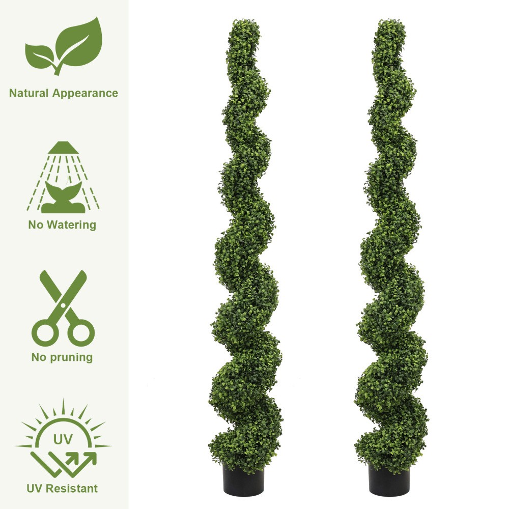 7FT Spiral Topiary Trees Artificial Outdoor Faux Boxwood Plants Large