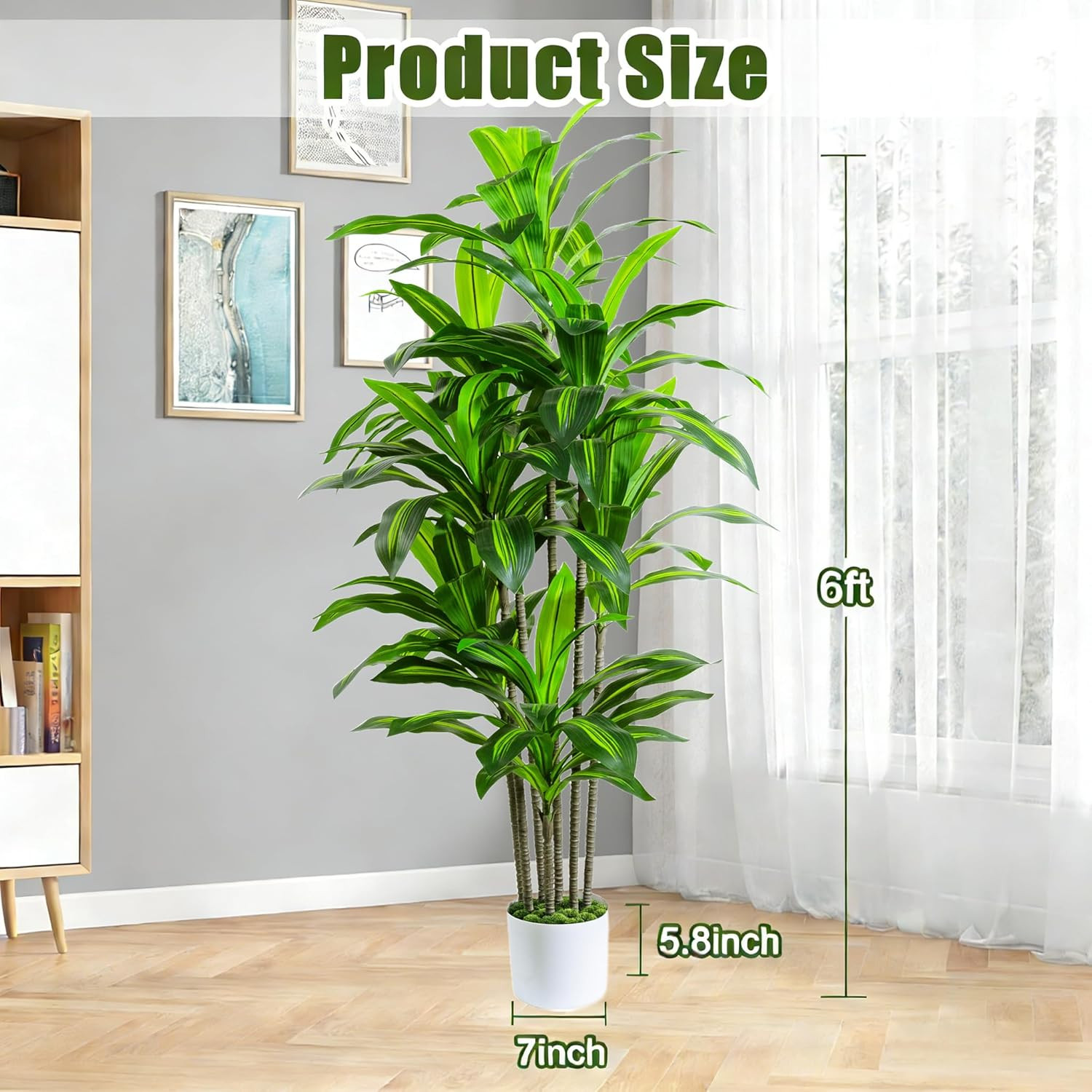 6FT Artificial Dracaena Tree in White Pot – Perfect for Home & Office Decor