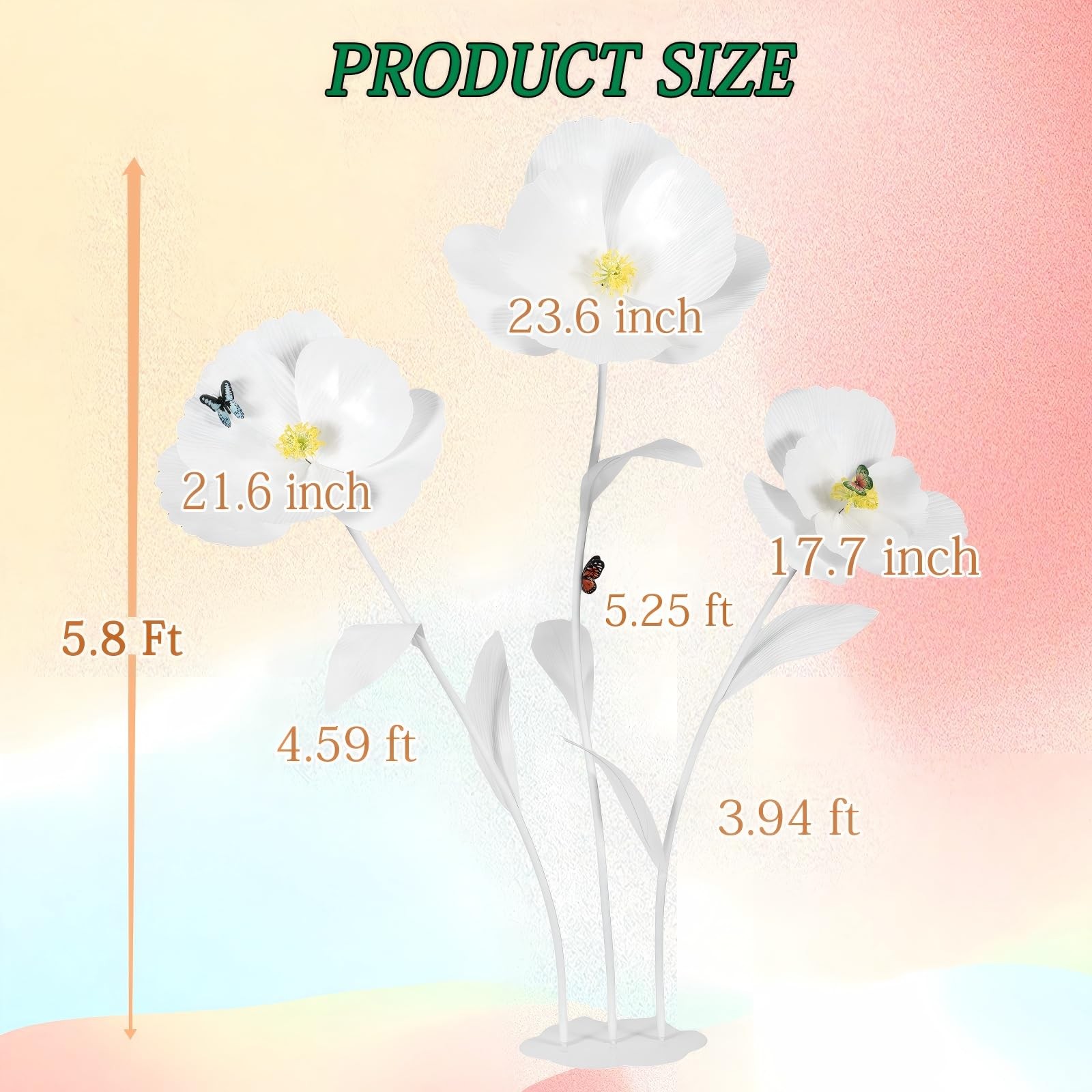 3 PCS Giant Flowers for Decoration with Stand 5.8 Ft Large Artificial Poppy