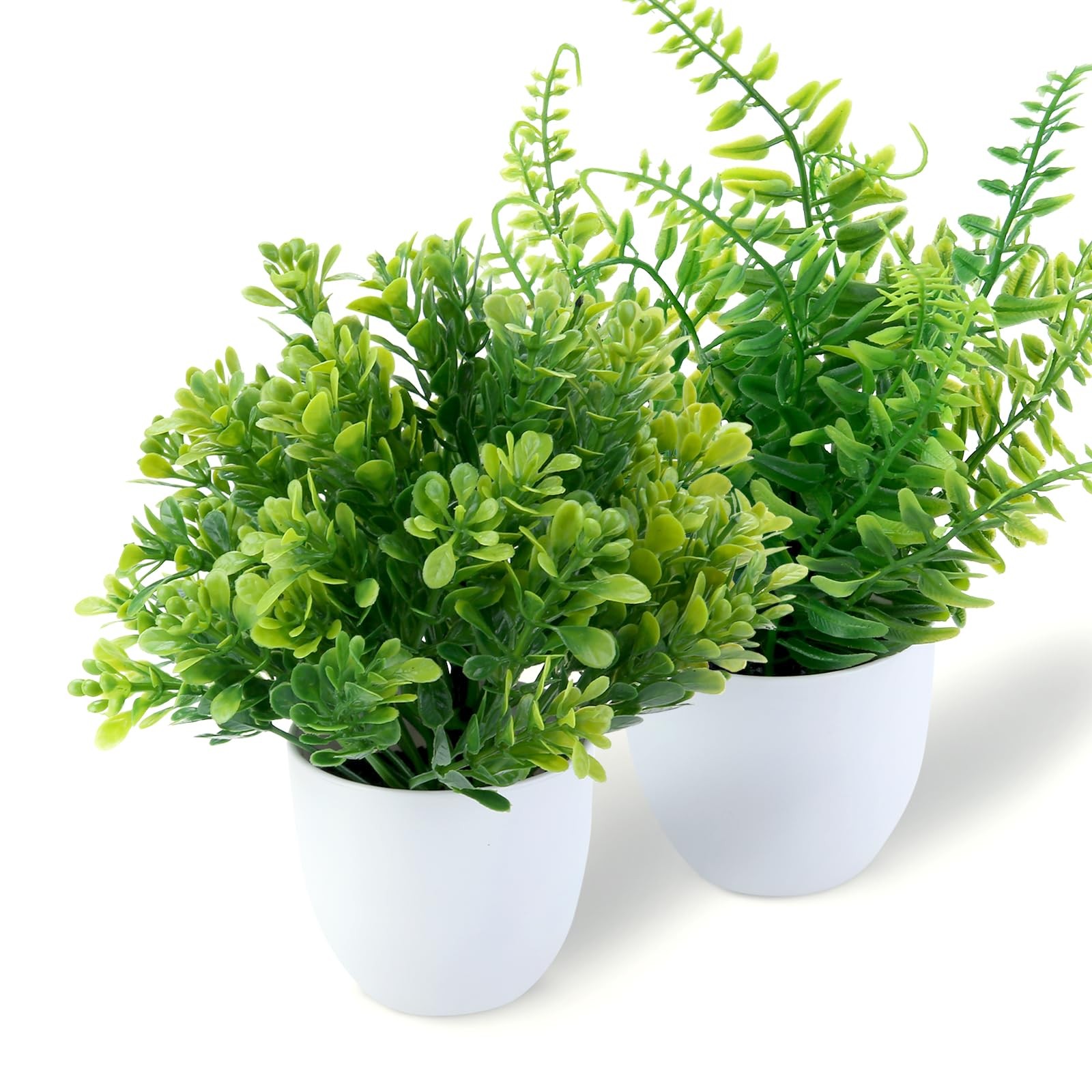 Small Fake Potted Plants Faux Eucalyptus Fern White Pot Home Decor 2 Pack