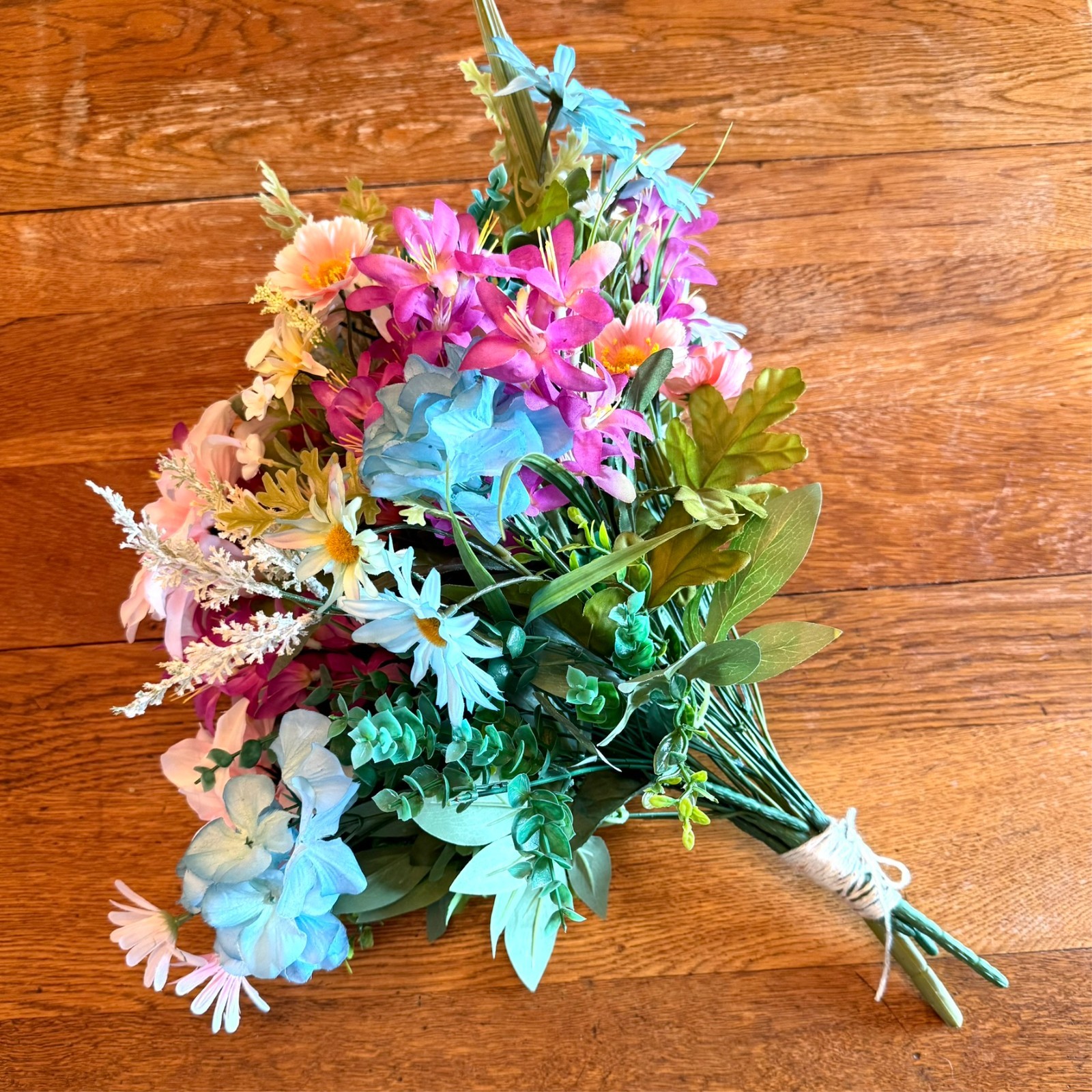 Large Silk Flower Arrangement from Upcycled Mixed Florals Hand Painted Details