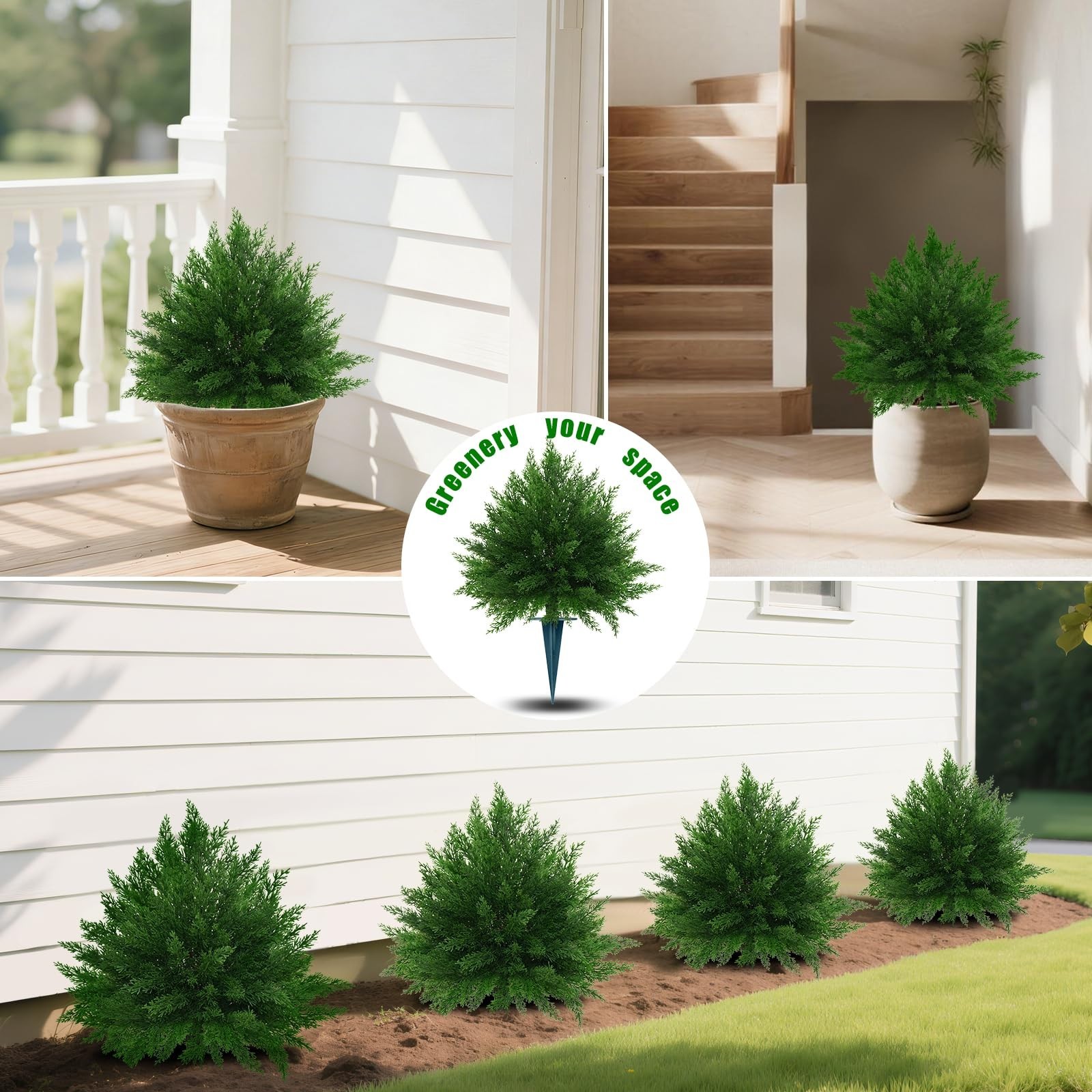 23″ Artificial Cypress Topiary Ball Trees – 2 Pack Faux Shrubs, UV Resistant Out