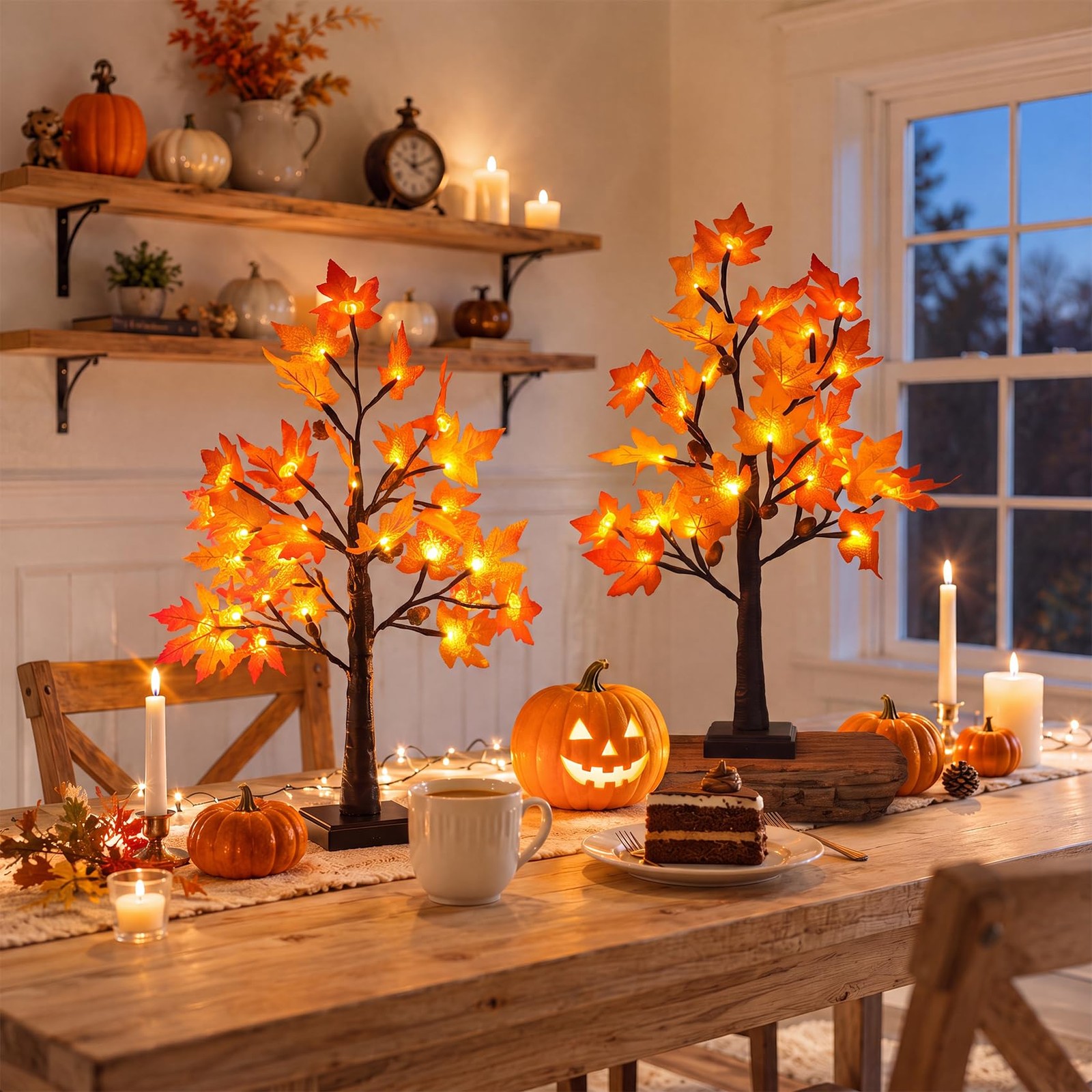 Fall Decor 2 Pack 24 Inch Maple Tree Lights – 48 LED Autumn Decorations with …
