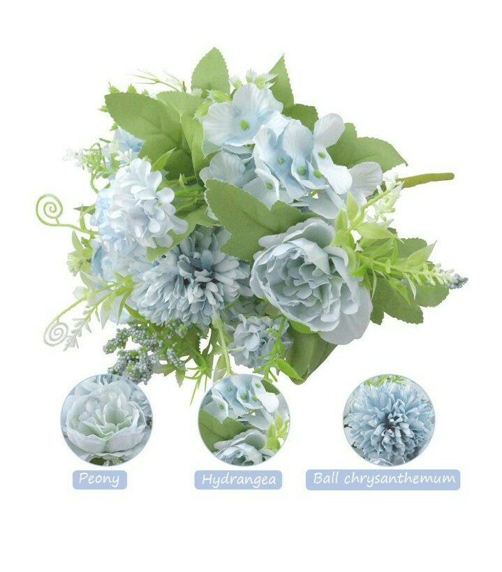 2Pcs Blue Artificial Flower Fake Peony Silk Bulk Hydrangea Carnation Daisy