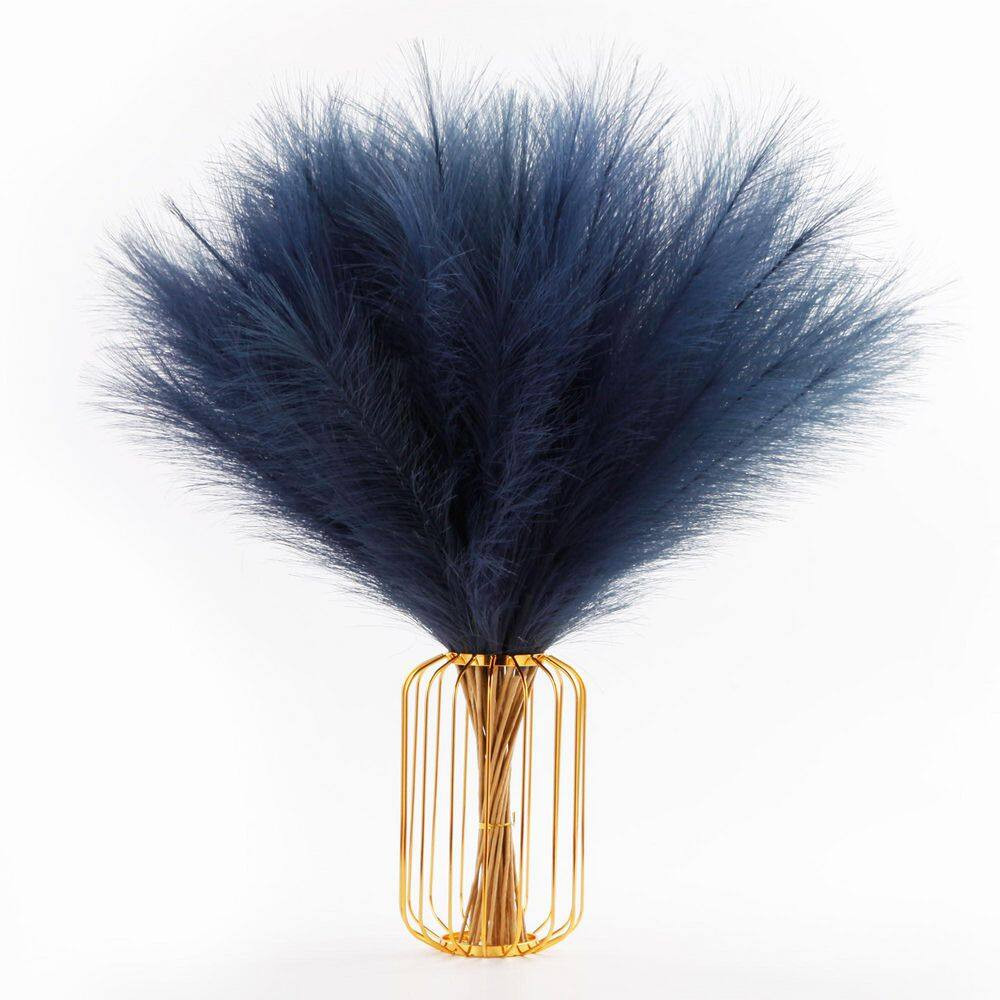 2.52 In. Navy Blue Artificial Plant Extra Full Faux Pampas Grass 30 Pack Fluffy
