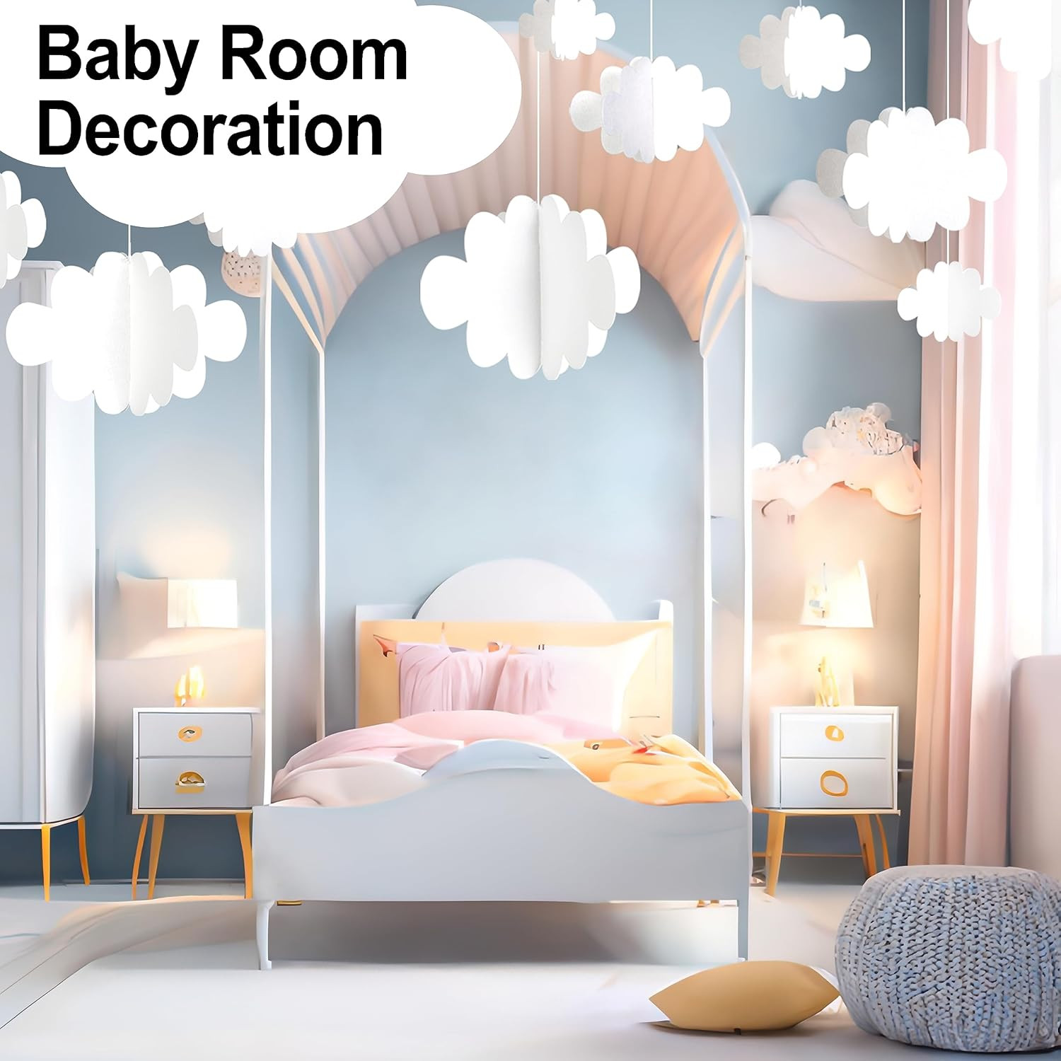18 PCS 3D Cloud Decoration, Artificial Hanging Clouds for Ceiling, White Felt Or