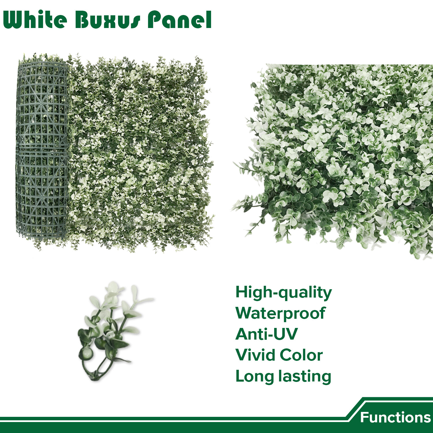 20″ Artificial Plant Faux White Buxus Privacy Fence Garden Plant Decor Festival
