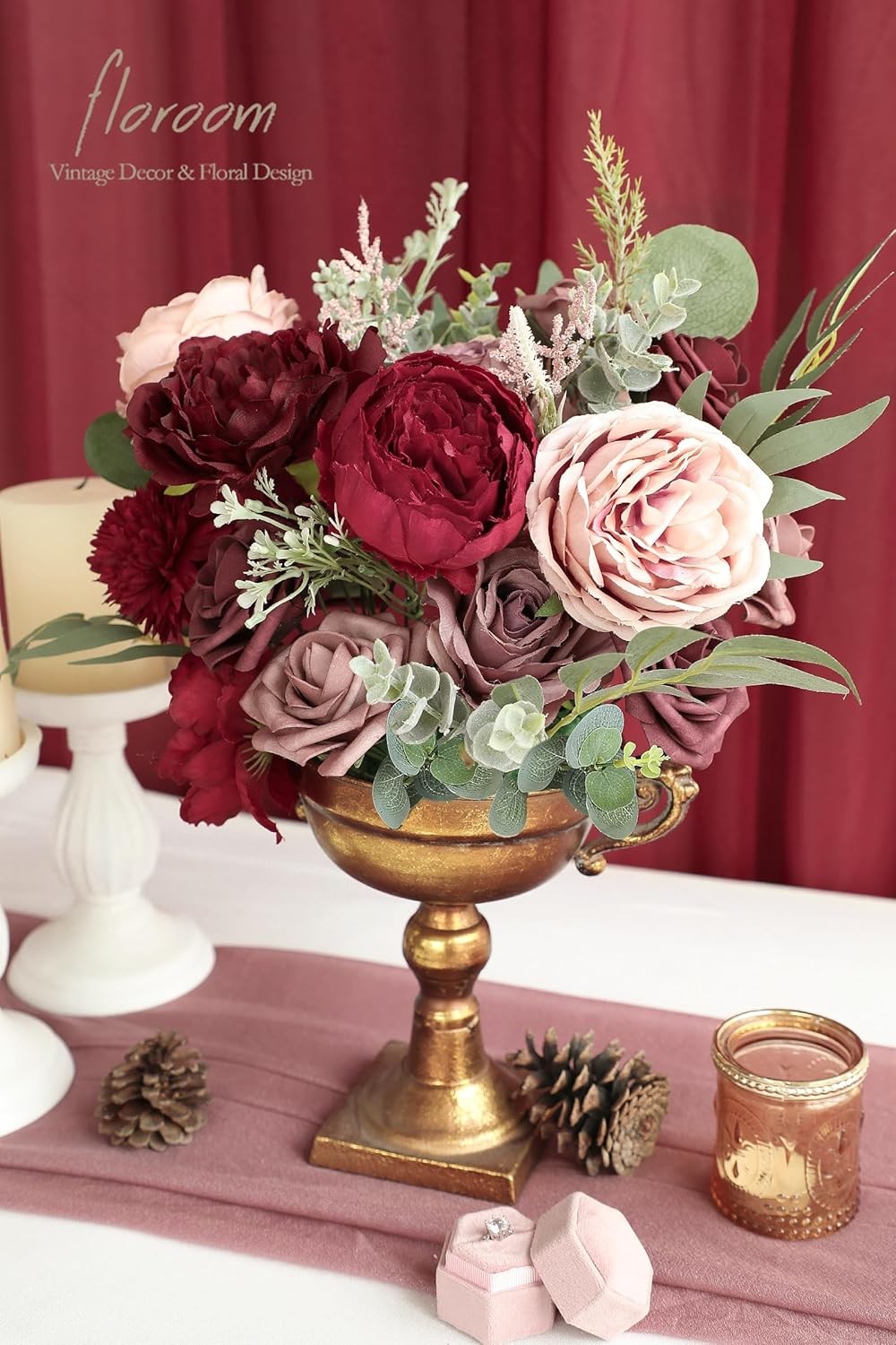 Floroom Burgundy Mauve Artificial Flowers Marsala Fake Roses Peonies and Greener