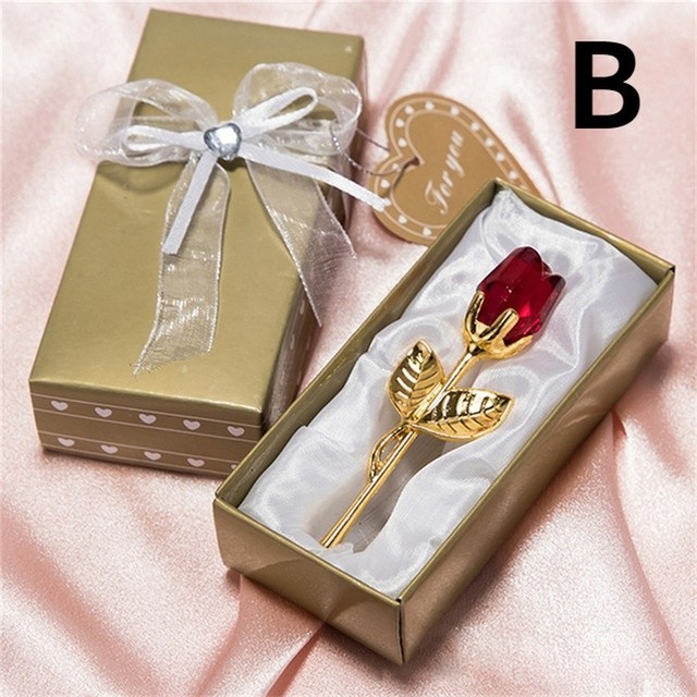 Crystal Rose Flower Figurine Romantic Gift Wedding Decor 6 Colors