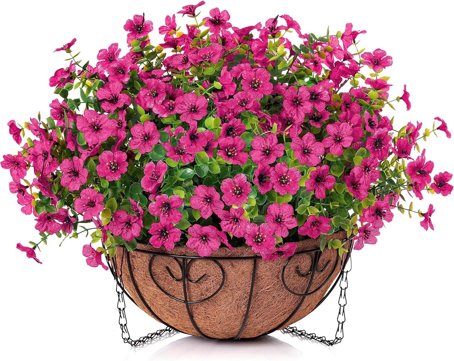 Realistic Faux Silk Flower Basket for Outdoor & Indoor Decor – Hot Pink Daisy