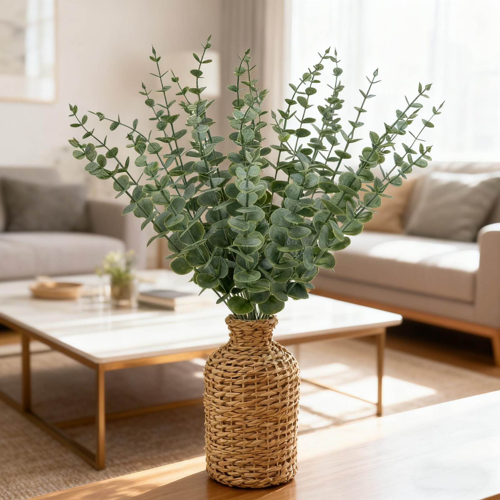 25Pcs Artificial Eucalyptus Stems, Realistic Fake Eucalyptus Branches for Hom…