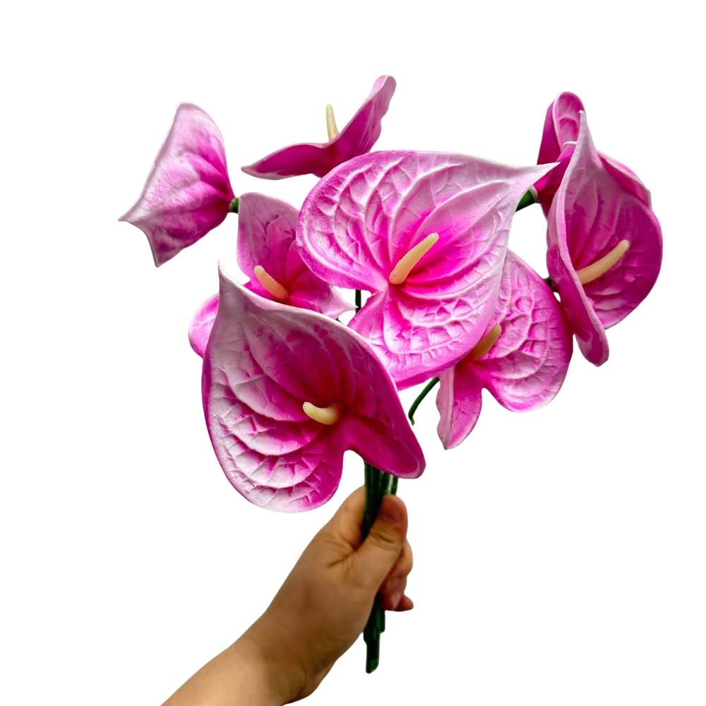 8pcs 13inch Pink Artificial Anthurium Lily Flowers Permanent for Home Decor B…