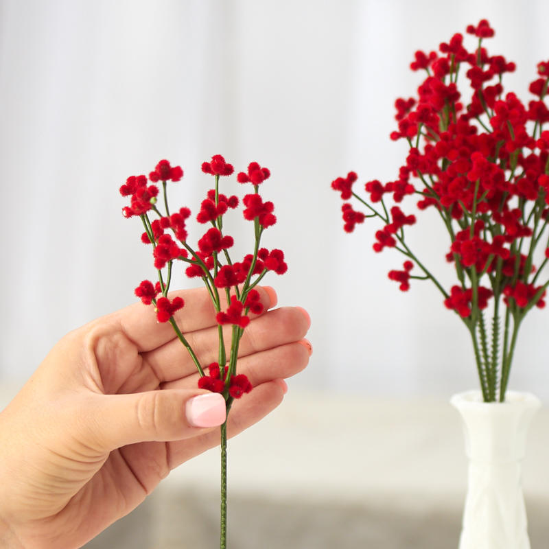 Package of 6 Red Fuzzy Berry 8-1/2″ Floral Picks