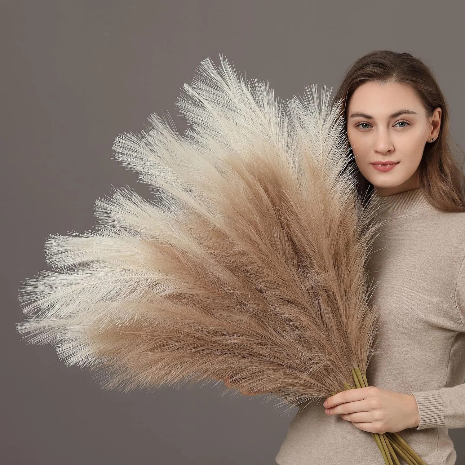 PERFNIQUE Faux Pampas Grass, 9PCS Pompas, Large Pompas Grass, 38” Tall Pampas G