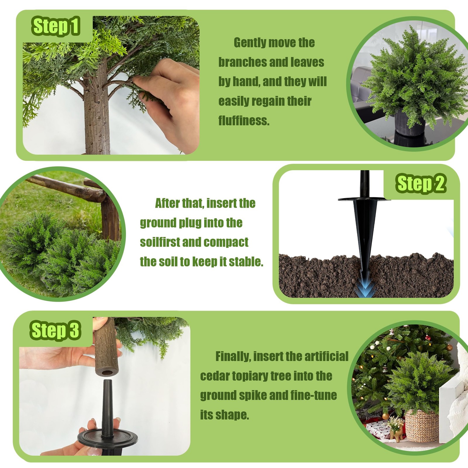 23 Inch Artificial Cedar Topiary Ball Tree 2 Pack UV Resistant Faux Cypress Shru