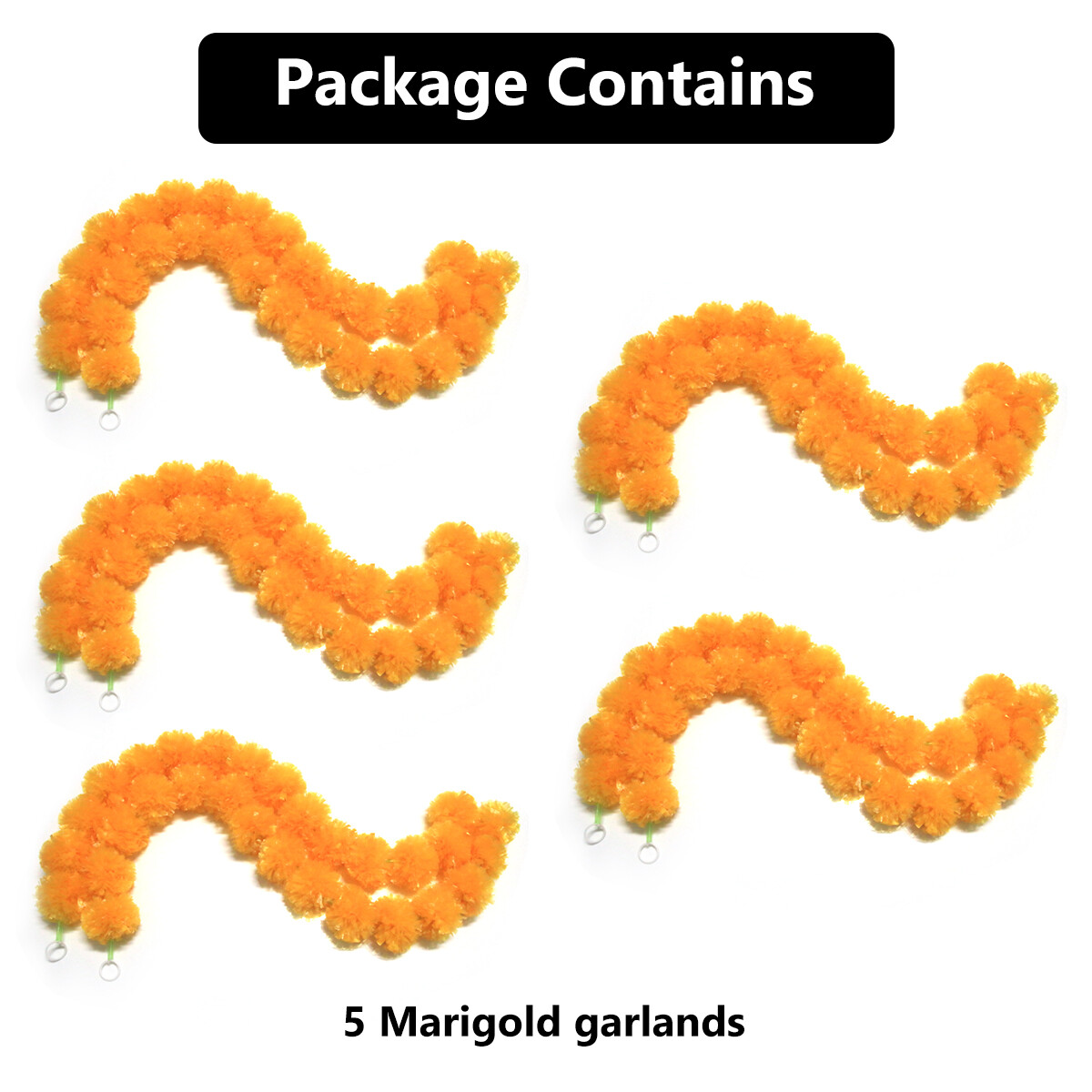 5x Marigold Garlands 5ft Long Artificial Orange Marigold Flower Wreath Decor USA