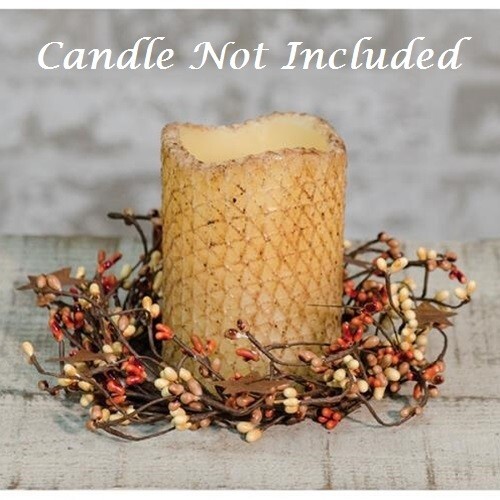 NEW Pumpkin Spice Berry Wreath Candle Ring Stars 4″ Butternut Cream Orange Pip