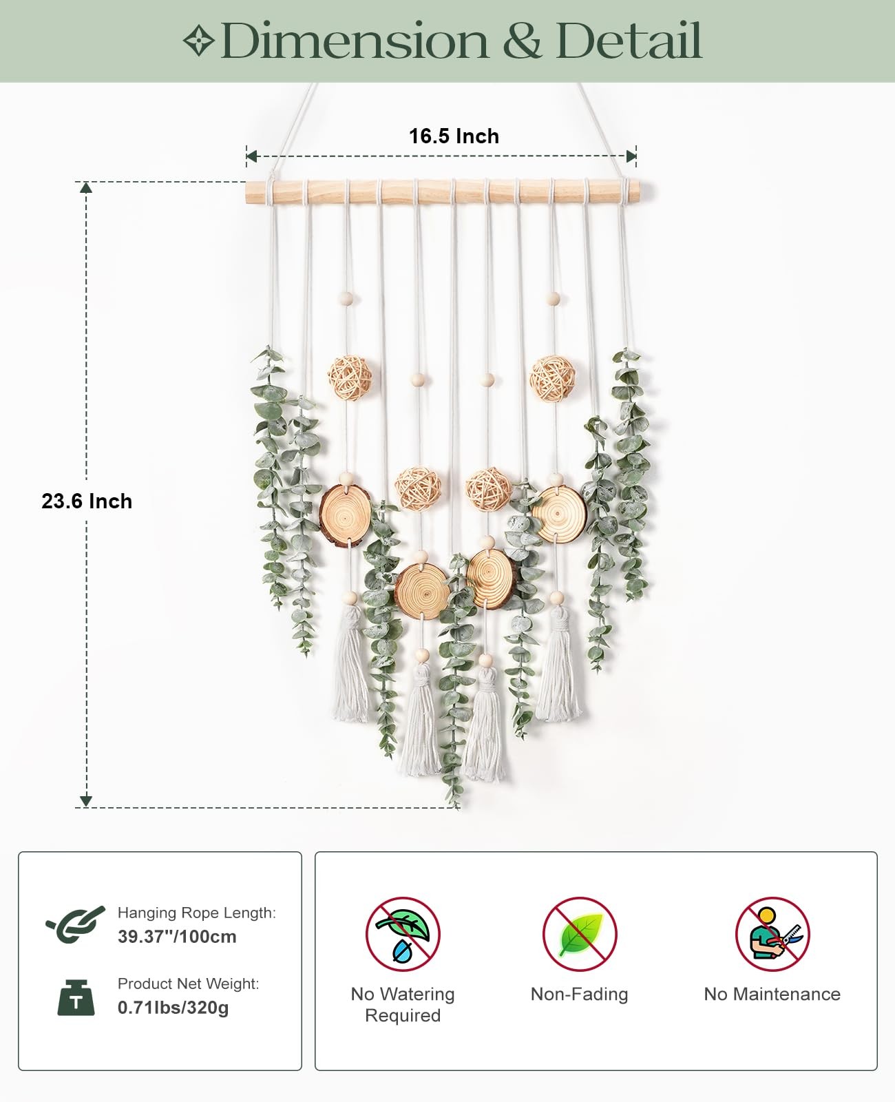 Artificial Eucalyptus Wall Hanging, Fake Greenery Leaves Stems with Wicker Ba…
