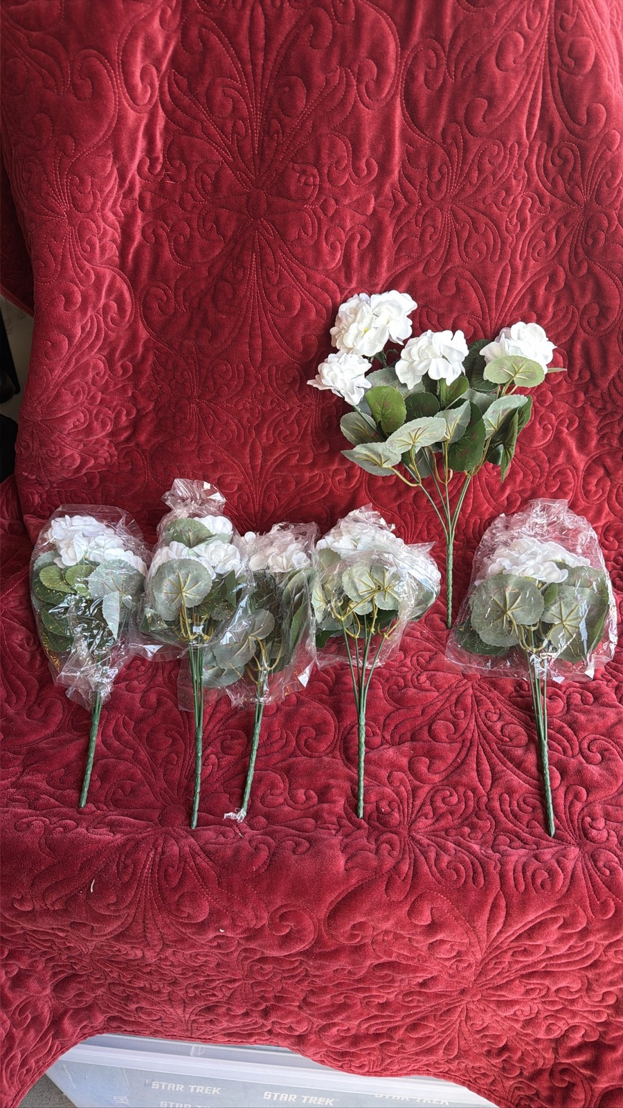 6 Pack White Artificial Geraniums Silk Style Outdoor Bushes