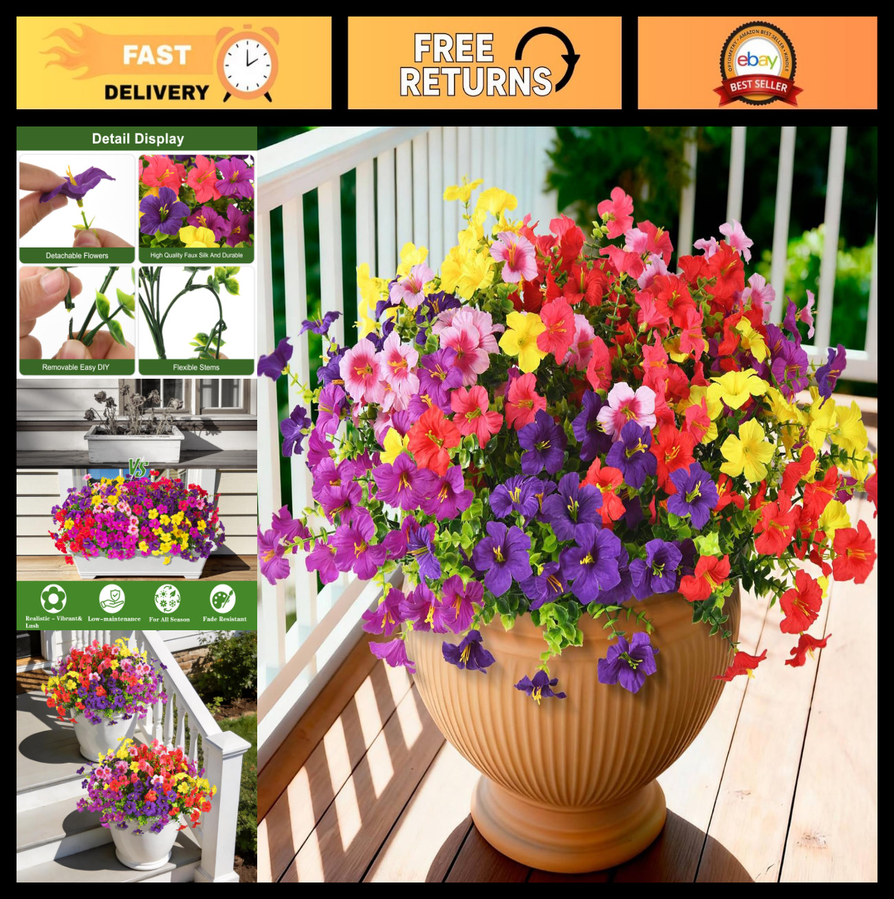 12 Bundles UV Resistant Fake Petunias – Realistic Silk Flowers for Outdoor Decor