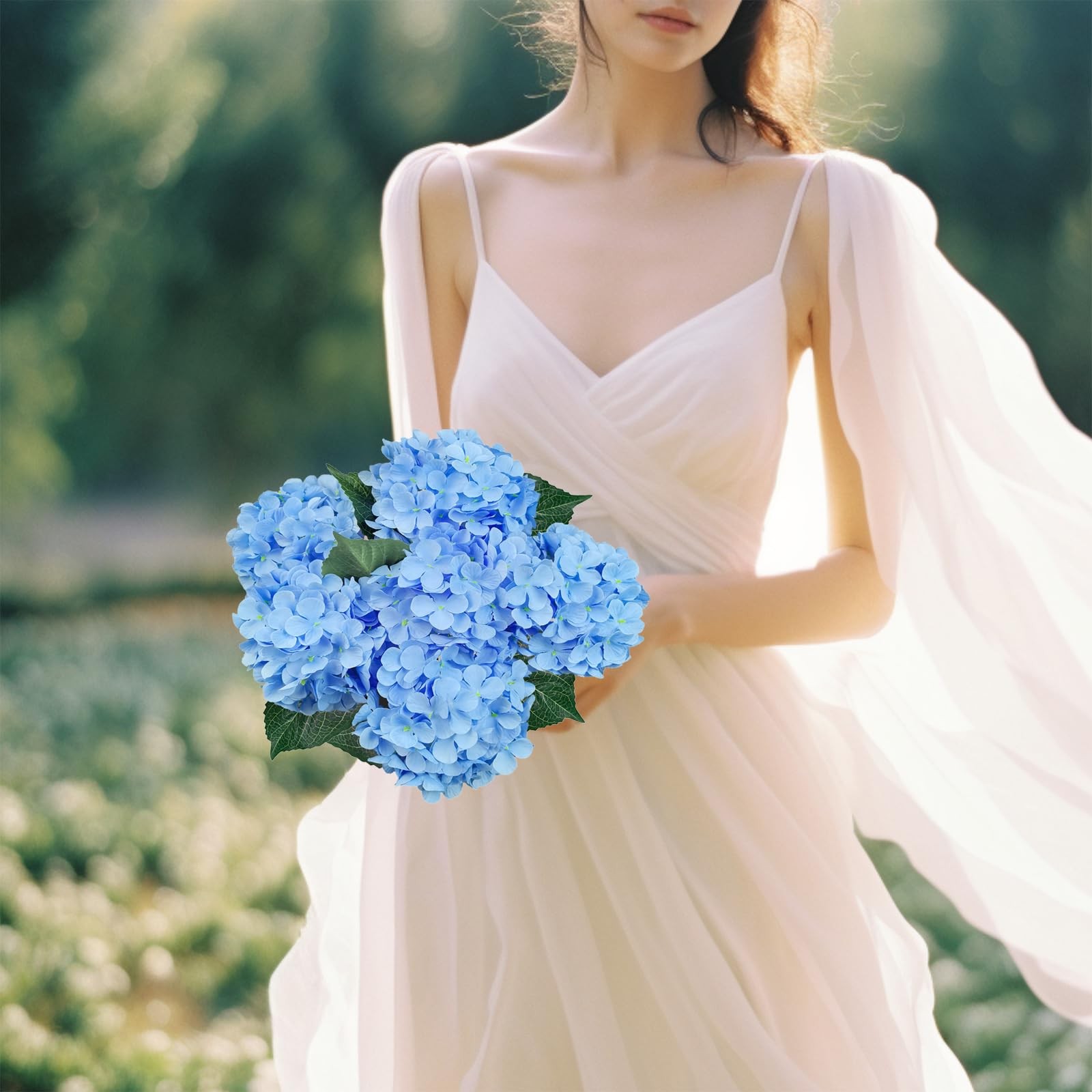 6PCS Premium Blue Silk Hydrangea Artificial Flowers Bouquets – Realistic Fake…