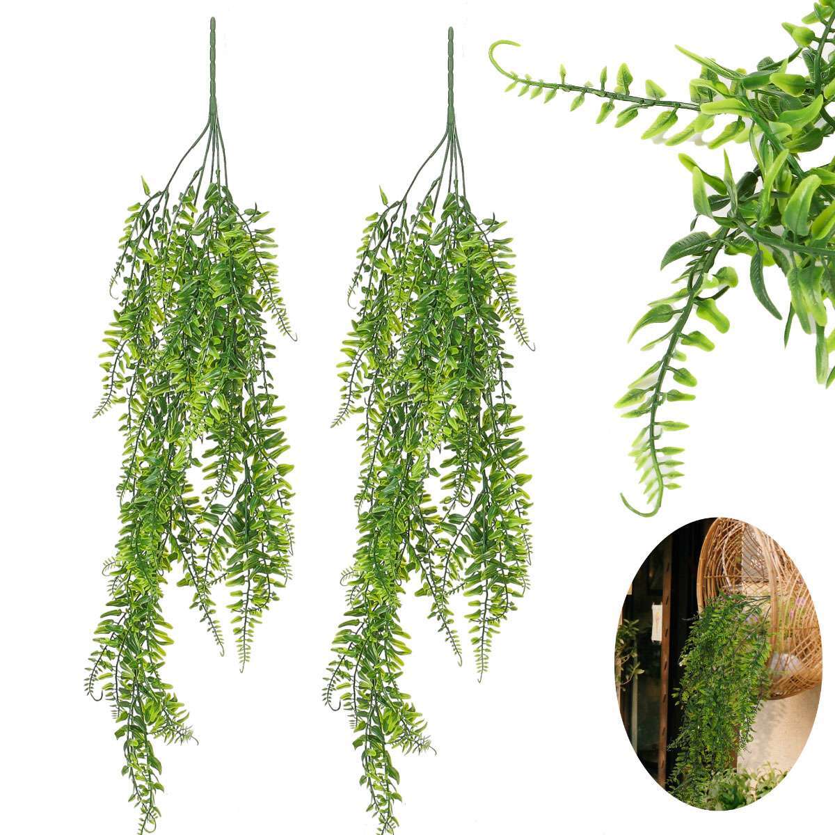 2PCS Artificial Hanging Plants Fake Ivy Faux Greenery Vine Leaves Indoor Outdoor