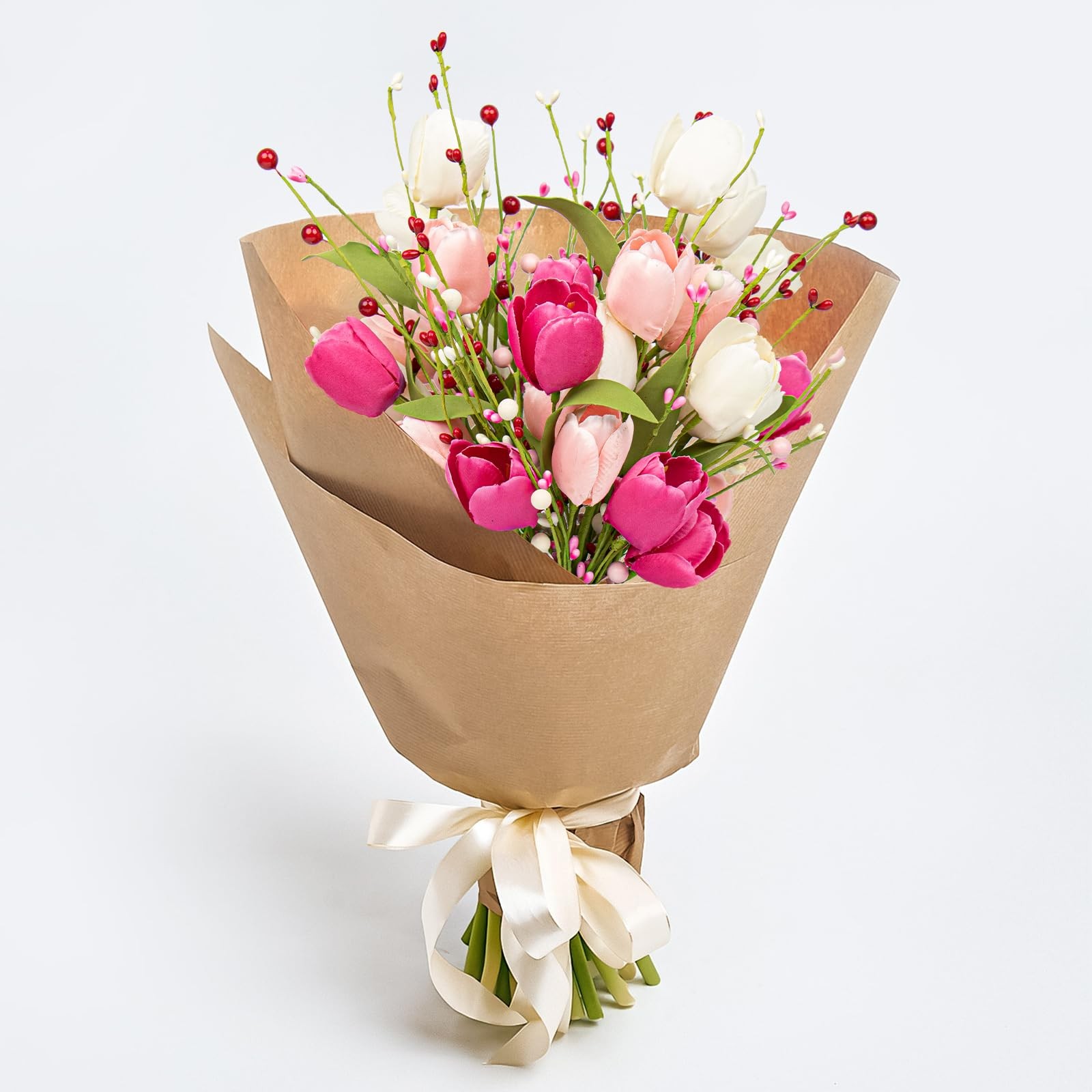 6 Pack 17 Inch Valentines Day Flower Picks Tulip Berry Party Centerpiece Decor