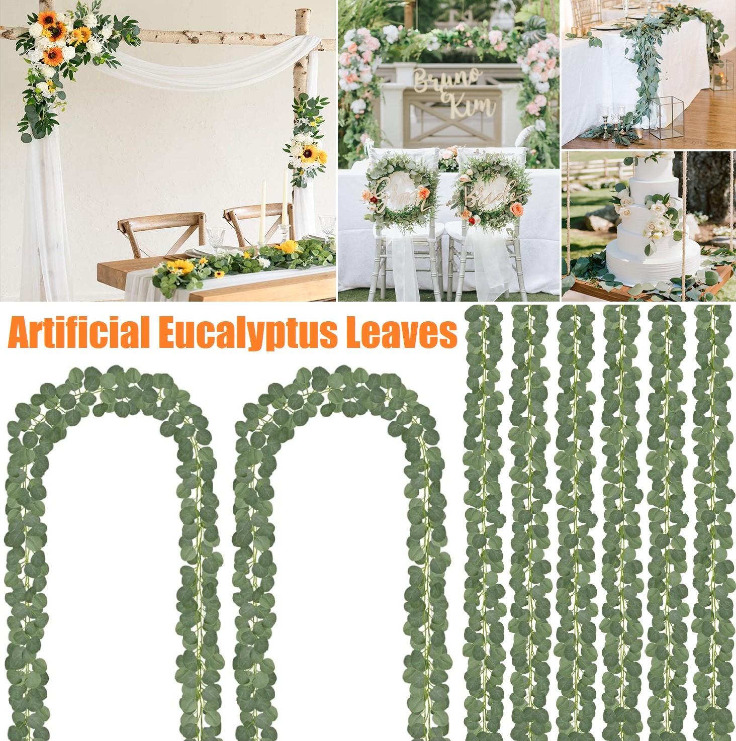 12/24x Artificial Eucalyptus Garland Faux Silk Leaf Garland Vines Wedding Decor