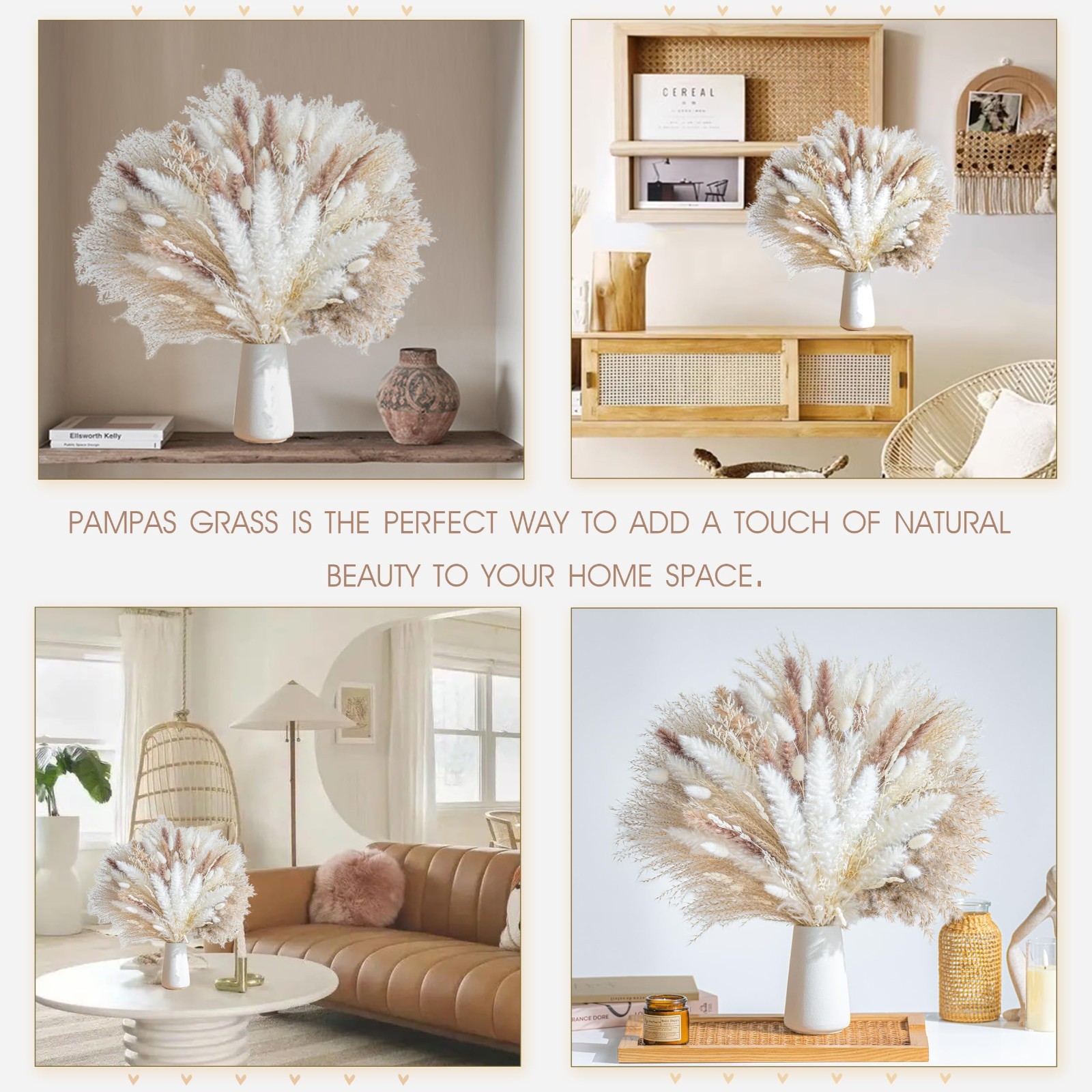 650PCS Dried Pampas Grass Bouquet – Boho Home Decor, Wedding Floral Arrangements