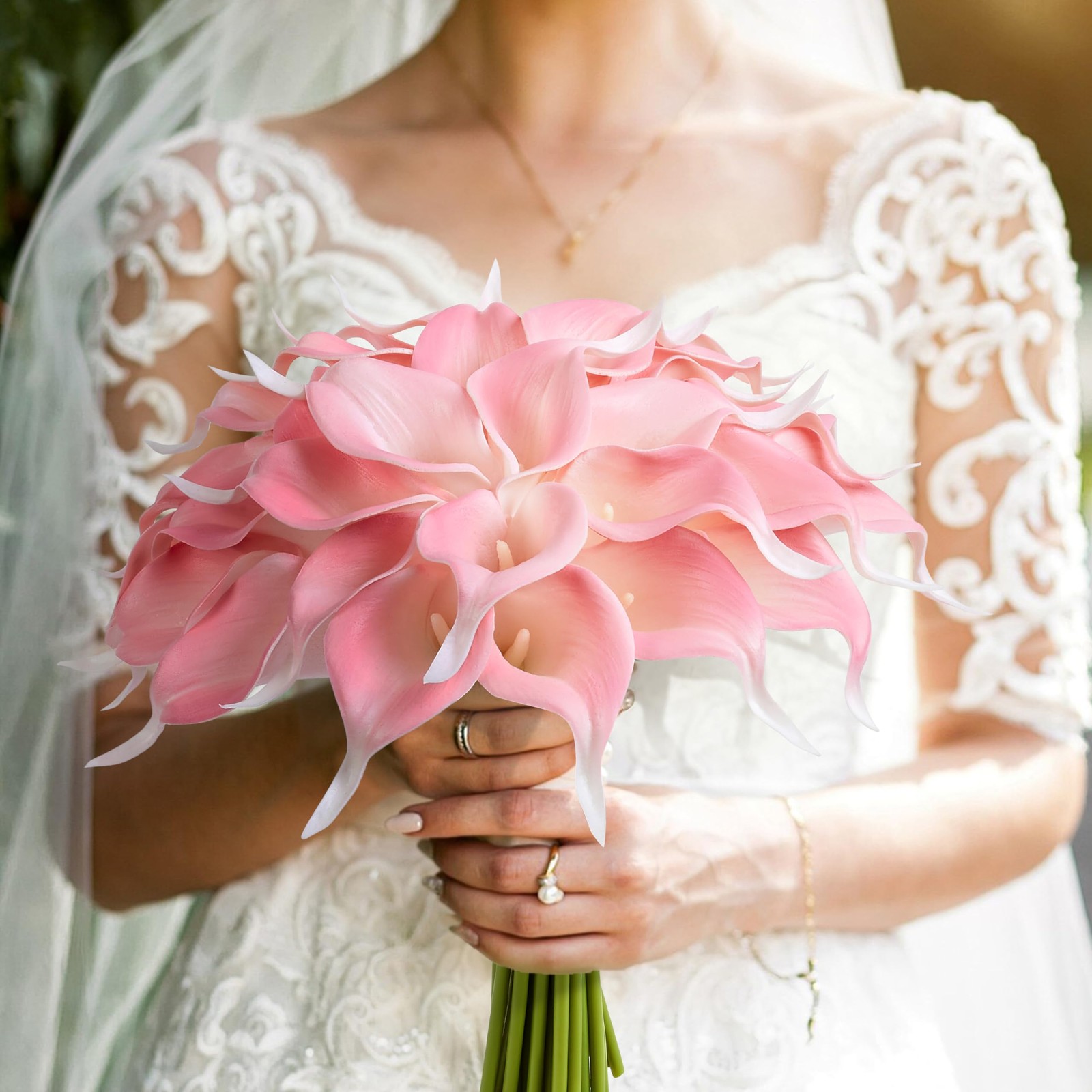 Artificial Calla Lily 12Pcs Pink Real Touch Faux Flowers for Wedding Bouquet,…