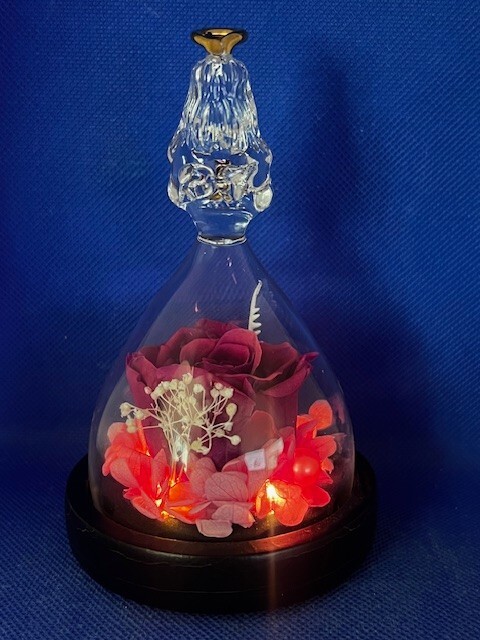 Mother’s Day Preserved Pink Rose in Glass Angel Figurine with Led Lights
